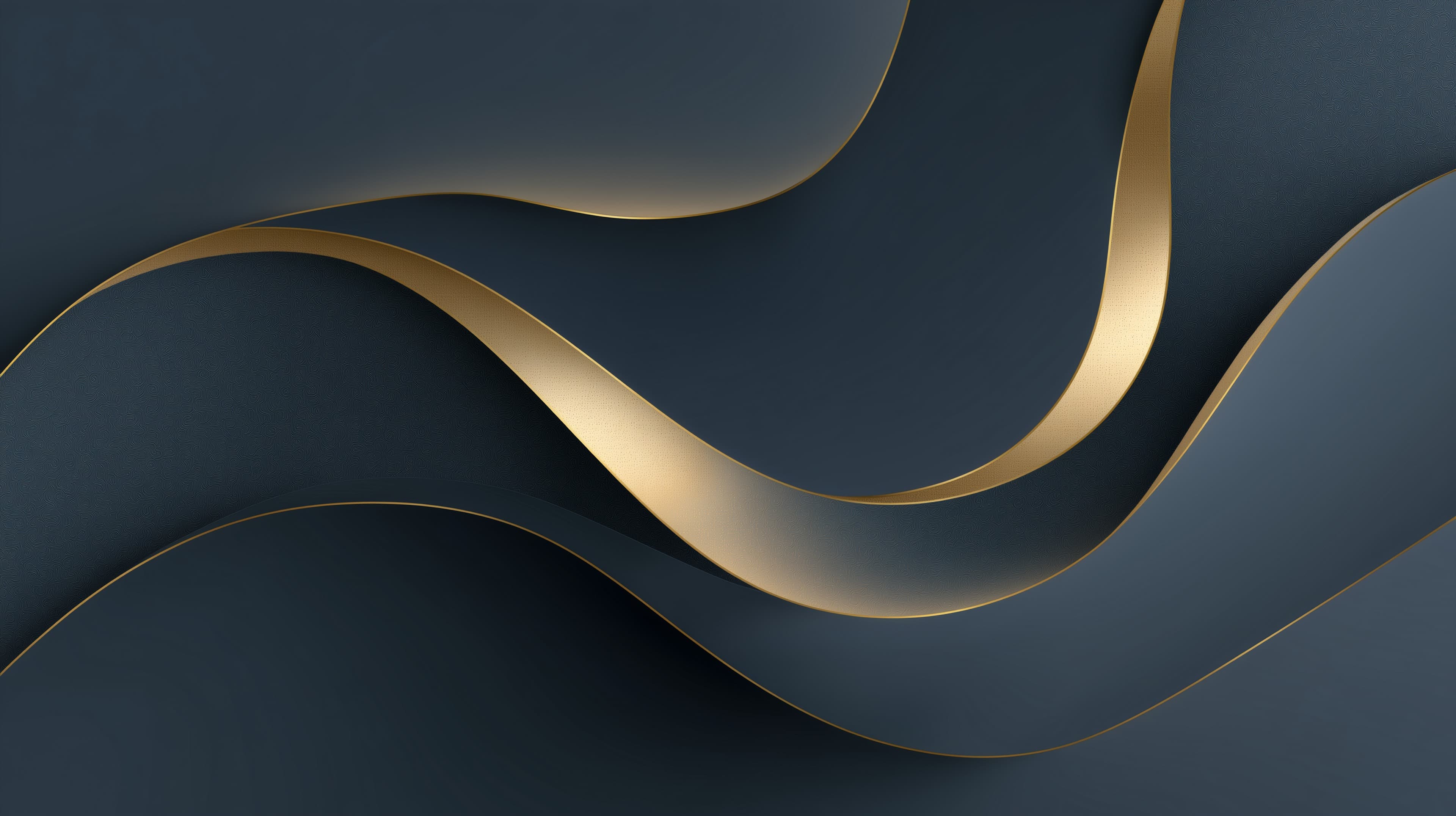 Elegant Dark Blue Abstract Waves with Gold Ribbon Accents - High Resolution abstract Wallpaper for Mobile and Desktop