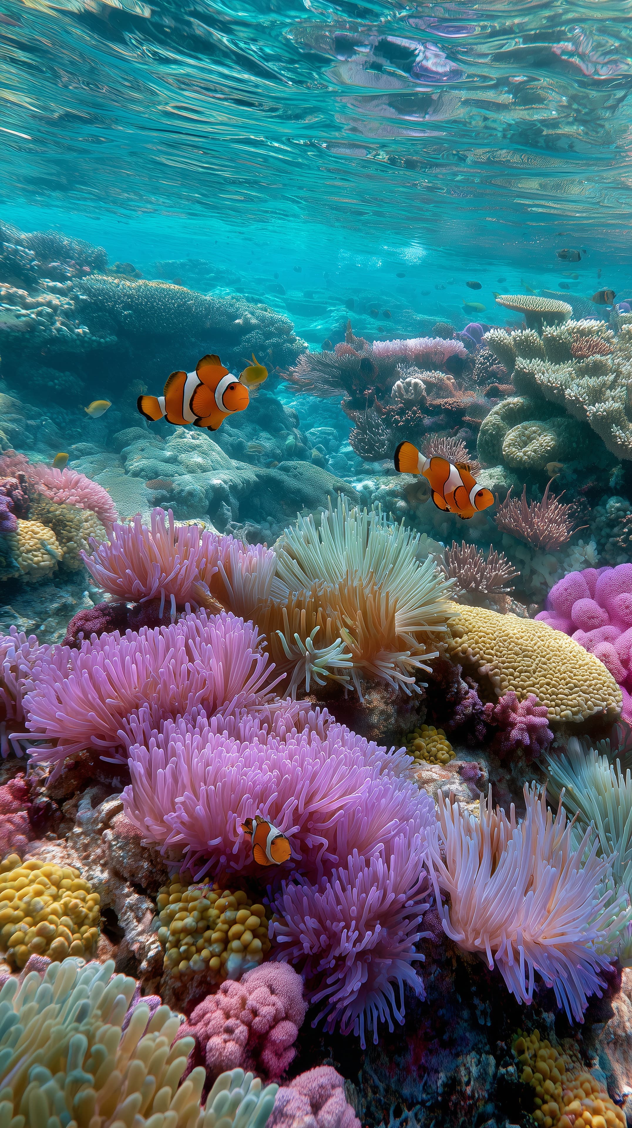 Vibrant Coral Reef Underwater Scene with Colorful Fish - High Resolution colorful-corals Wallpaper for Mobile and Desktop