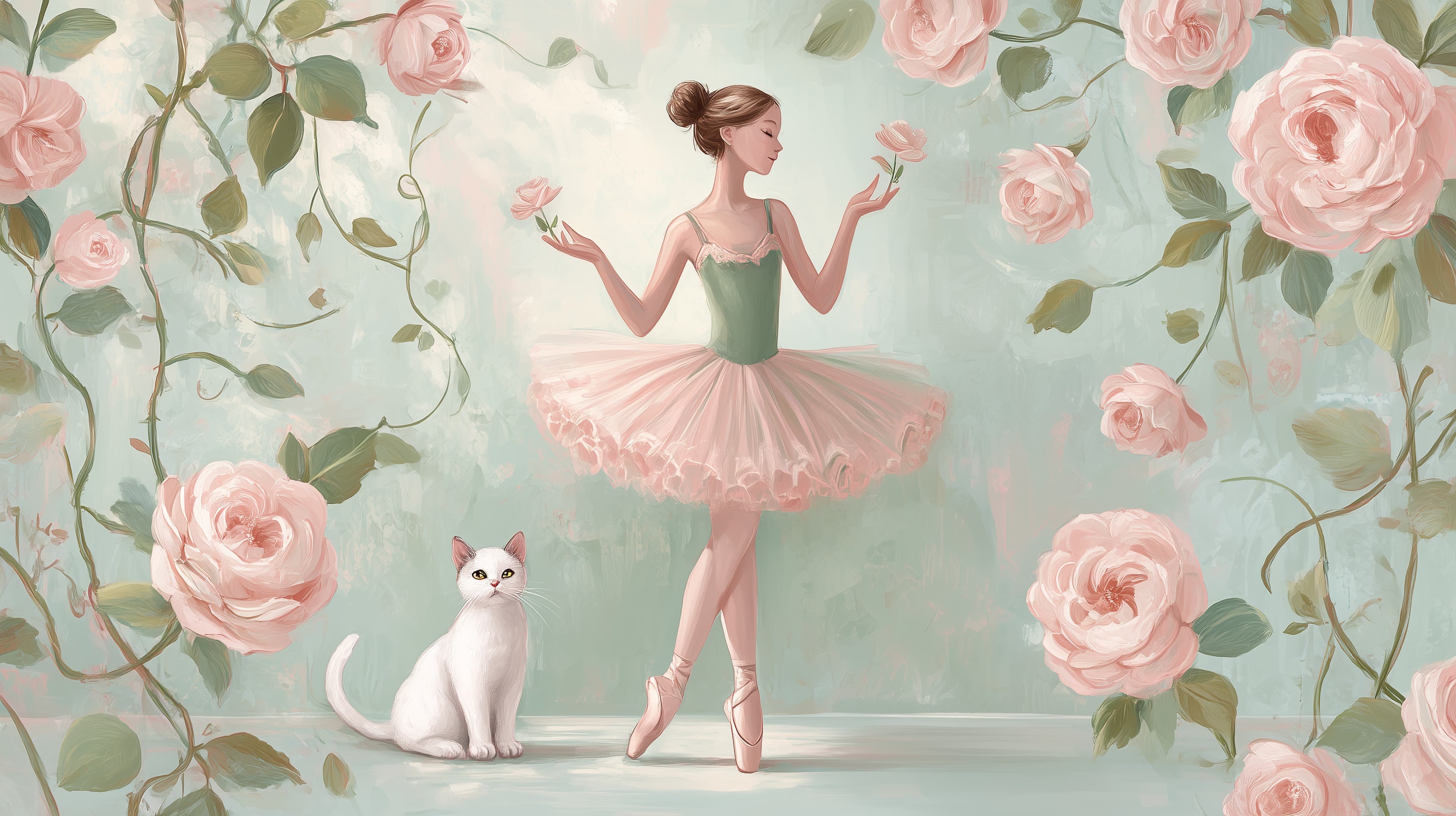 Dreamy pastel ballerina amid roses whimsical wallpaper - High Resolution ballerina Wallpaper for Mobile and Desktop