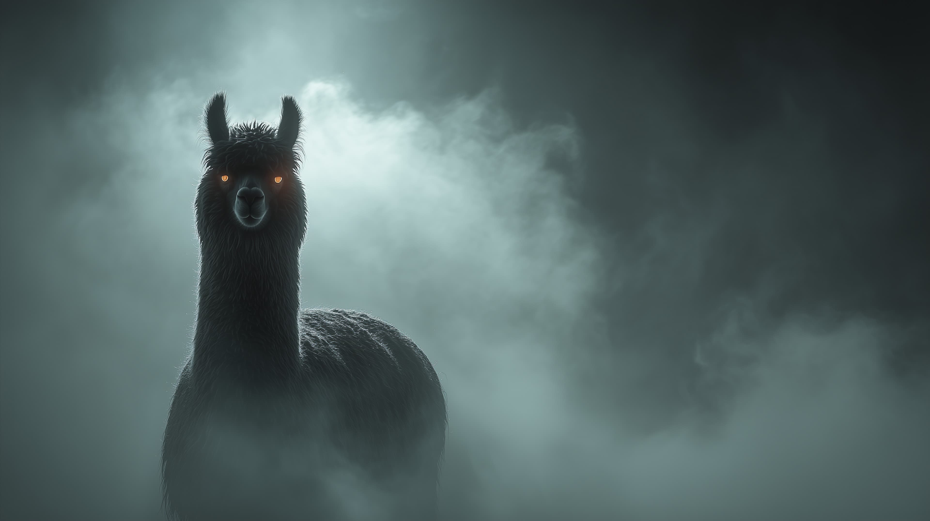 Midnight Fog: Llama in Ember Glow - Moody Atmospheric Wallpaper - High Resolution mysterious-creature Wallpaper for Mobile and Desktop