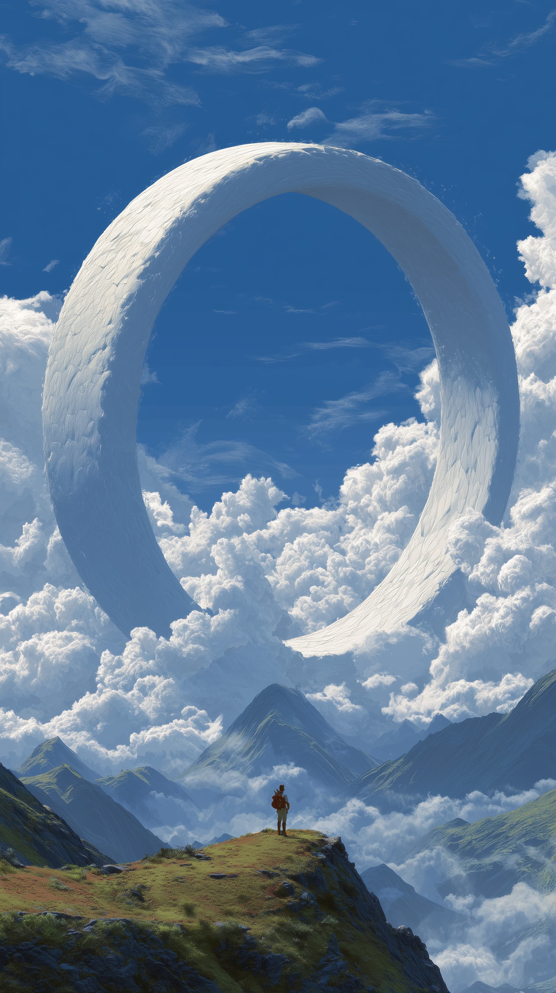Surreal Ring in the Sky Above Majestic Mountain Landscape - High Resolution blue-sky-scenery Wallpaper for Mobile and Desktop