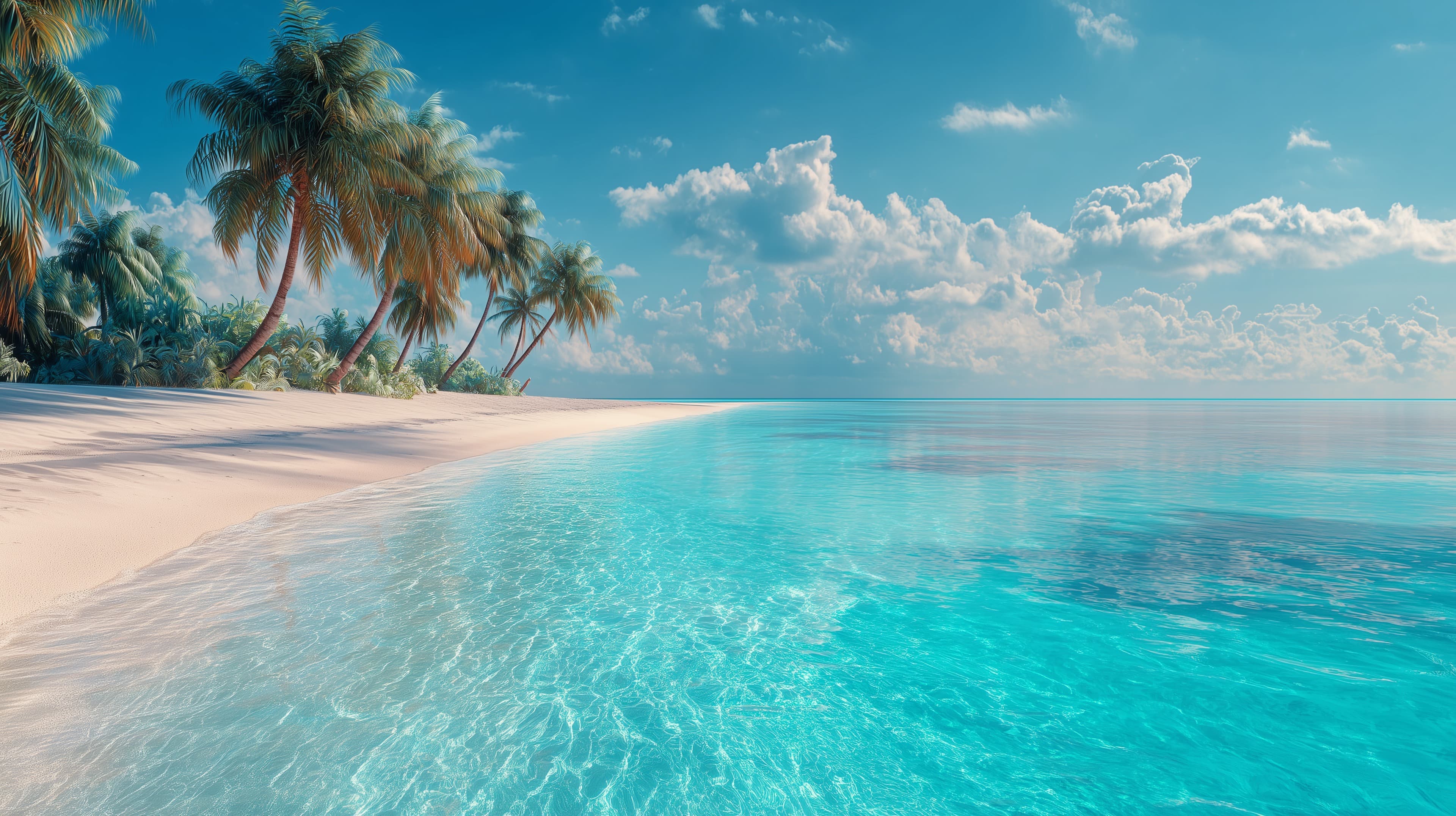 Tropical Beach Paradise with Turquoise Waters and Palm Trees - High Resolution beach Wallpaper for Mobile and Desktop