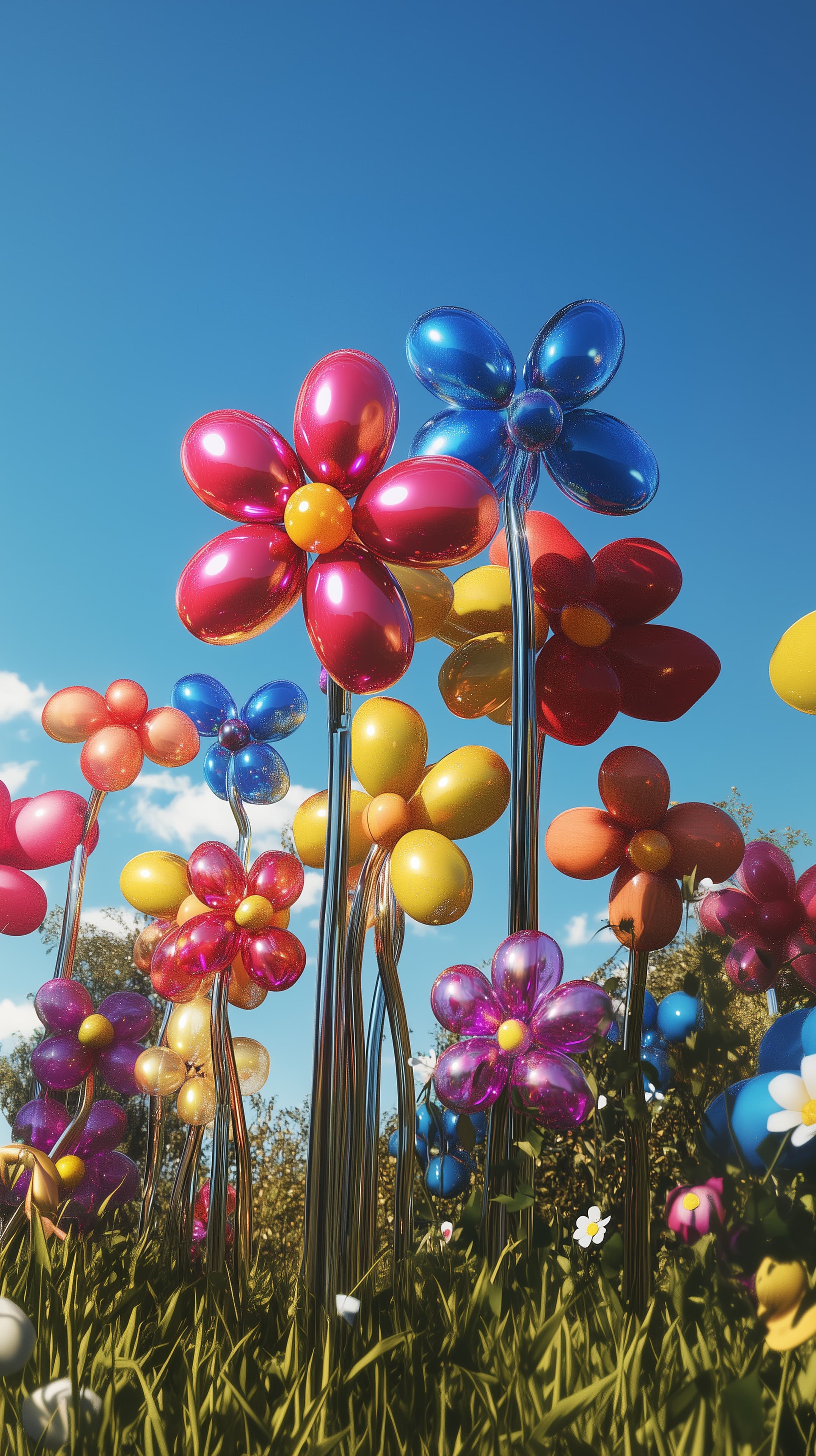 Colorful Balloon Flower Garden Wallpaper with Bright Sky - High Resolution balloon-sculpture Wallpaper for Mobile and Desktop