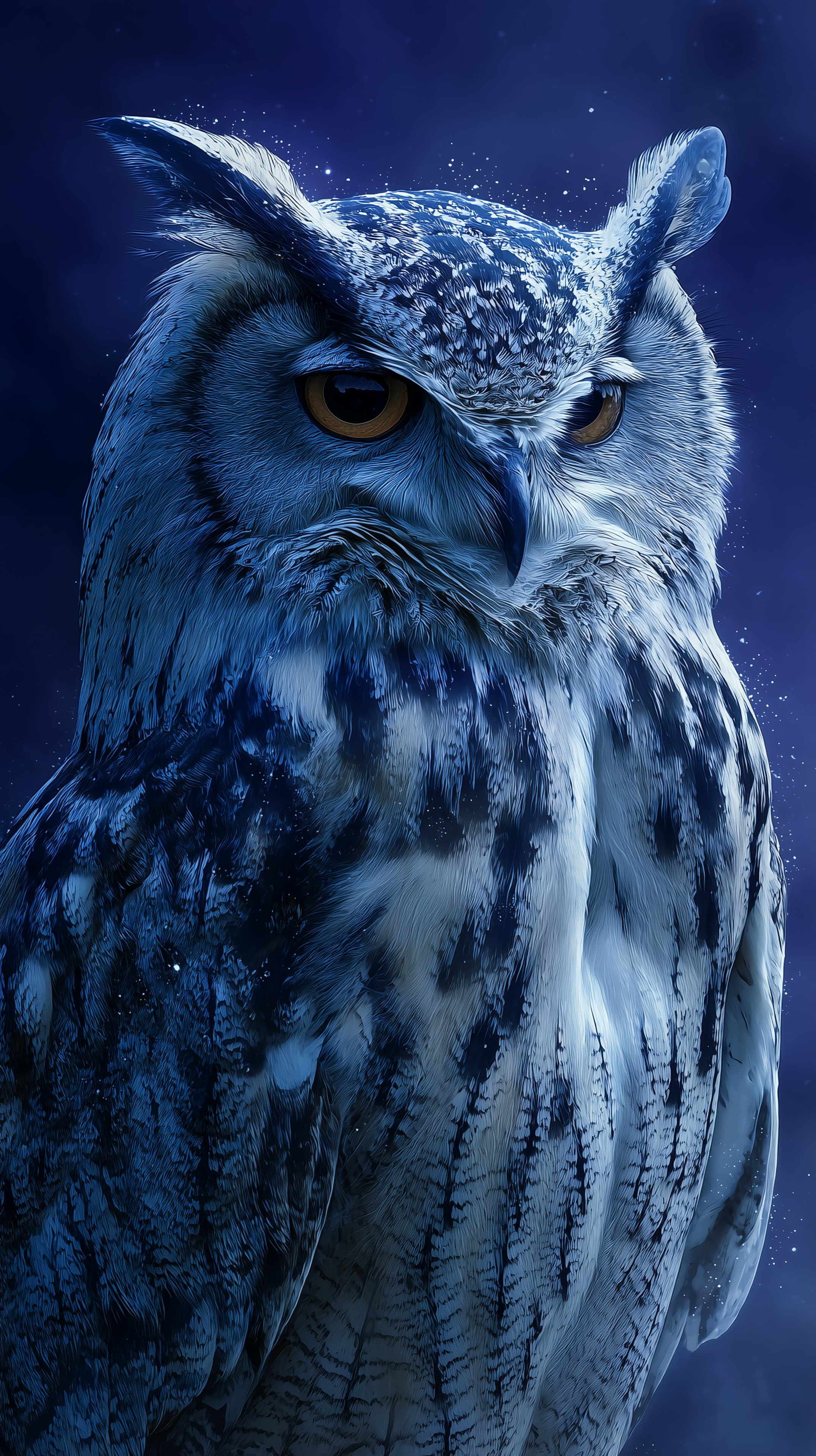 Blue Owl Portrait in Digital Fantasy Art - Night Sky Wallpaper - High Resolution blue-owl Wallpaper for Mobile and Desktop