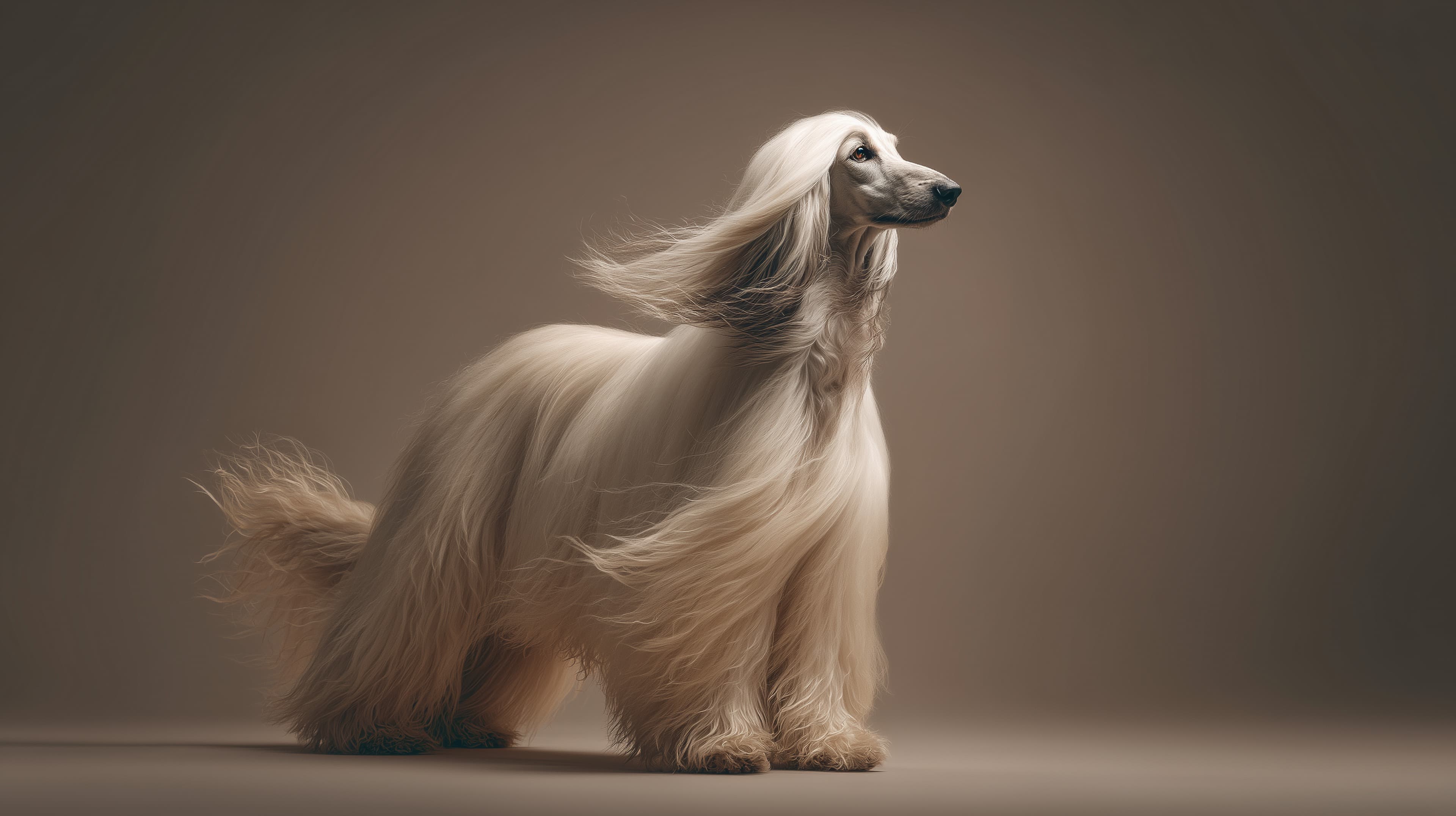 Elegant Long-Haired Dog Portrait in Soft Studio Lighting - High Resolution long-haired-dog Wallpaper for Mobile and Desktop