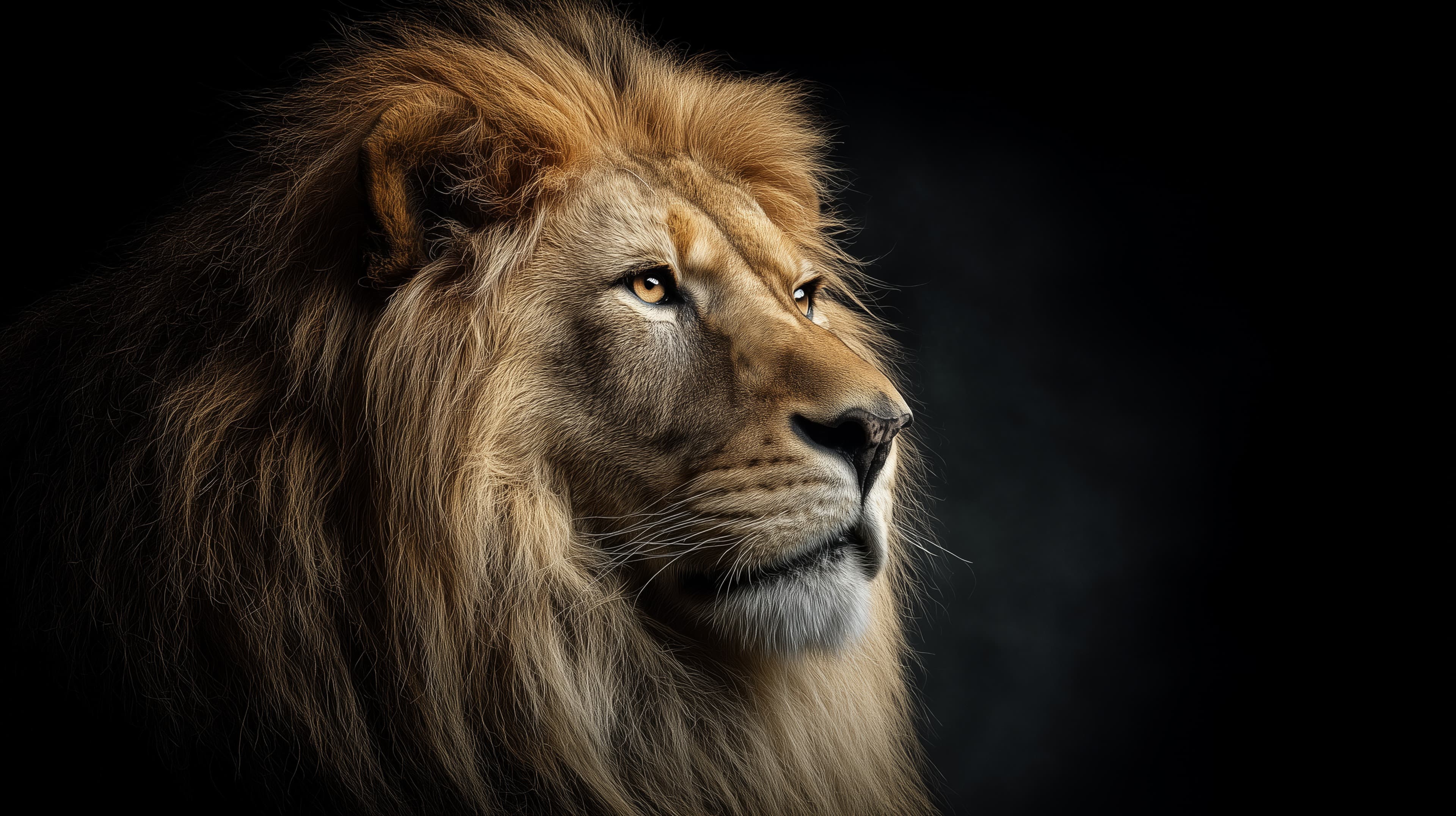 Majestic lion portrait with dramatic dark backdrop - High Resolution lion-portrait Wallpaper for Mobile and Desktop