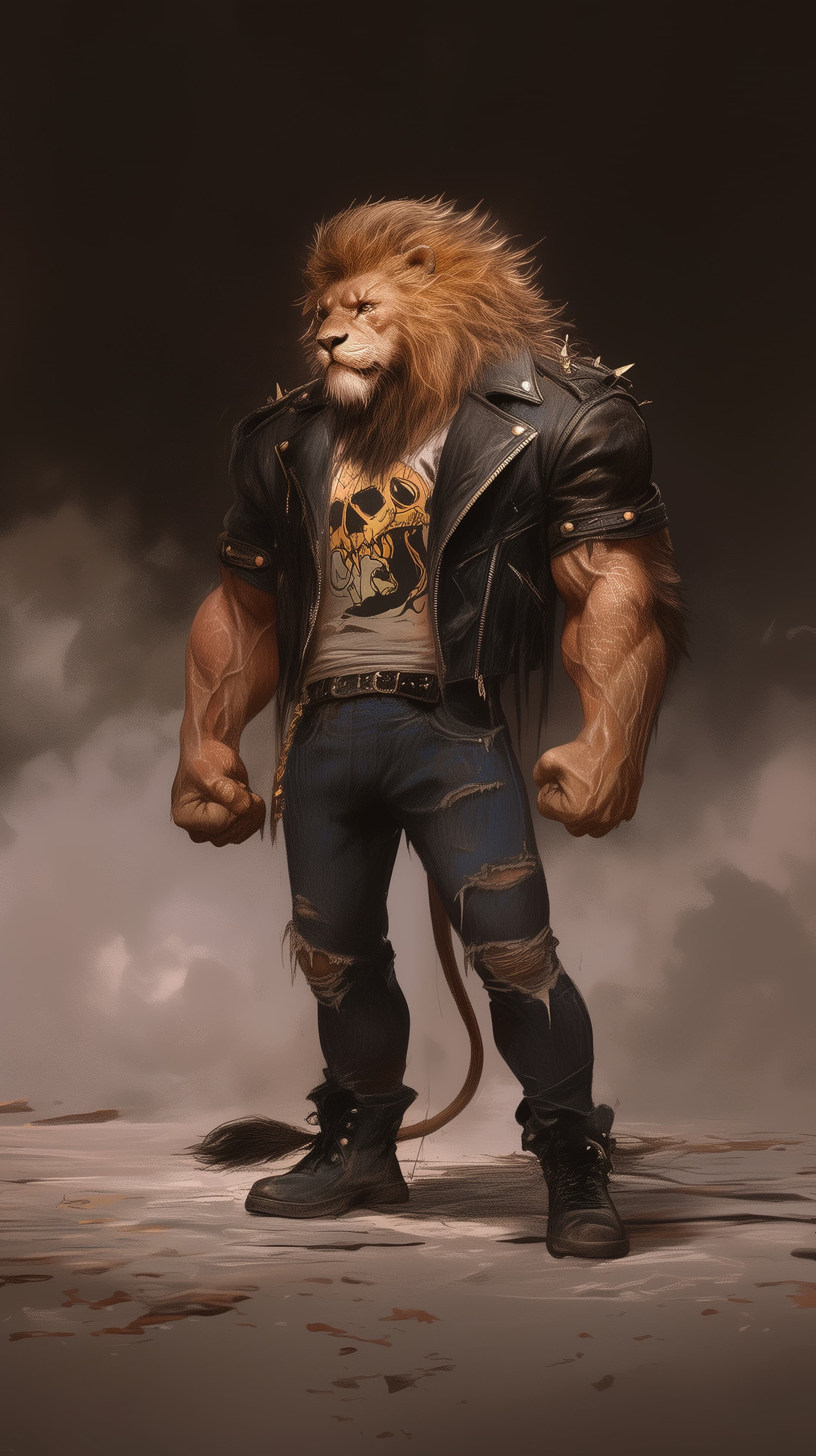 Epic Lion Warrior in Leather Biker Gear Fantasy Wallpaper - High Resolution biker-outfit Wallpaper for Mobile and Desktop