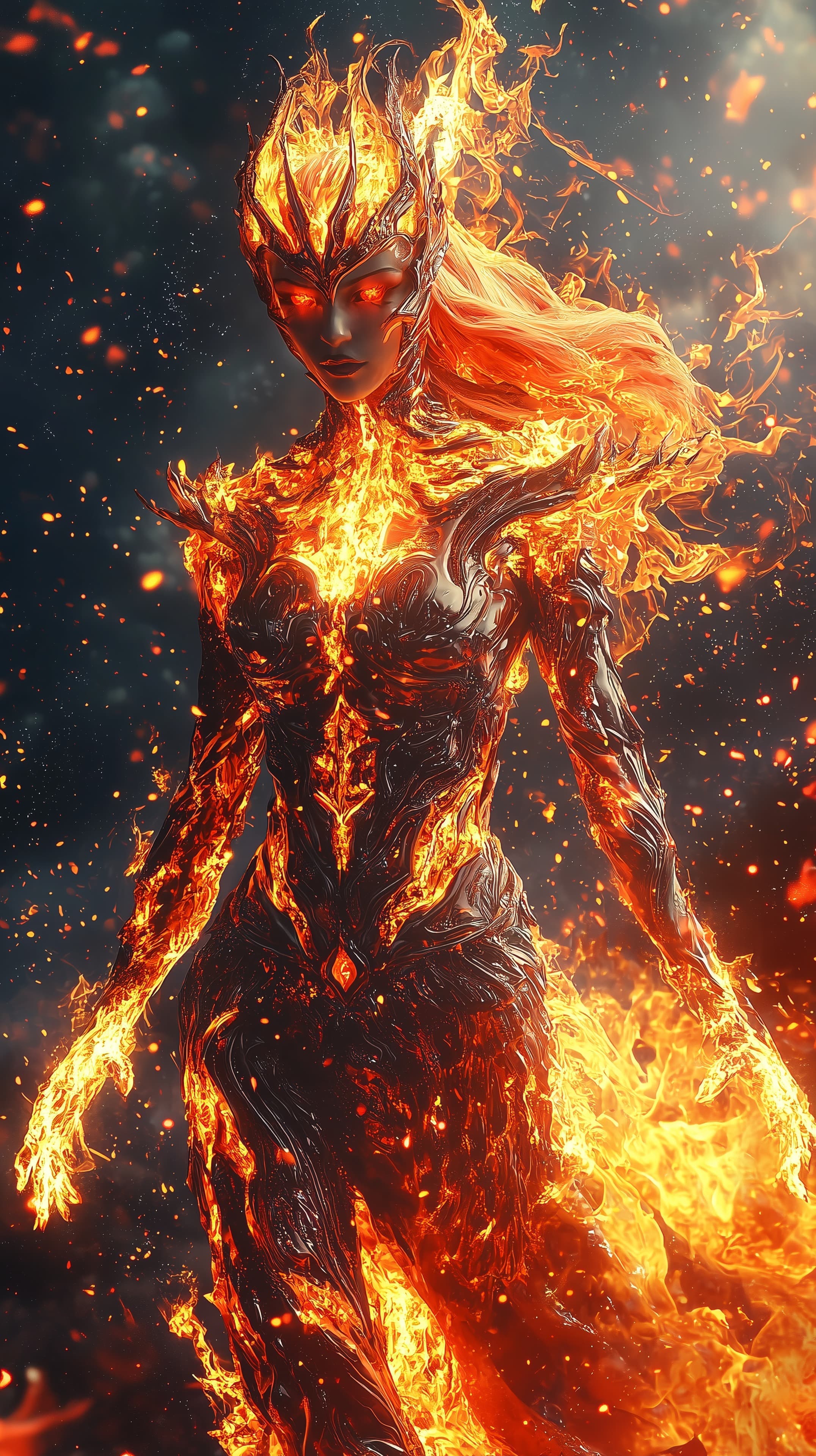 Fiery Armored Warrior Wreathed in Flames – Epic Fantasy Wallpaper - High Resolution digital-art Wallpaper for Mobile and Desktop