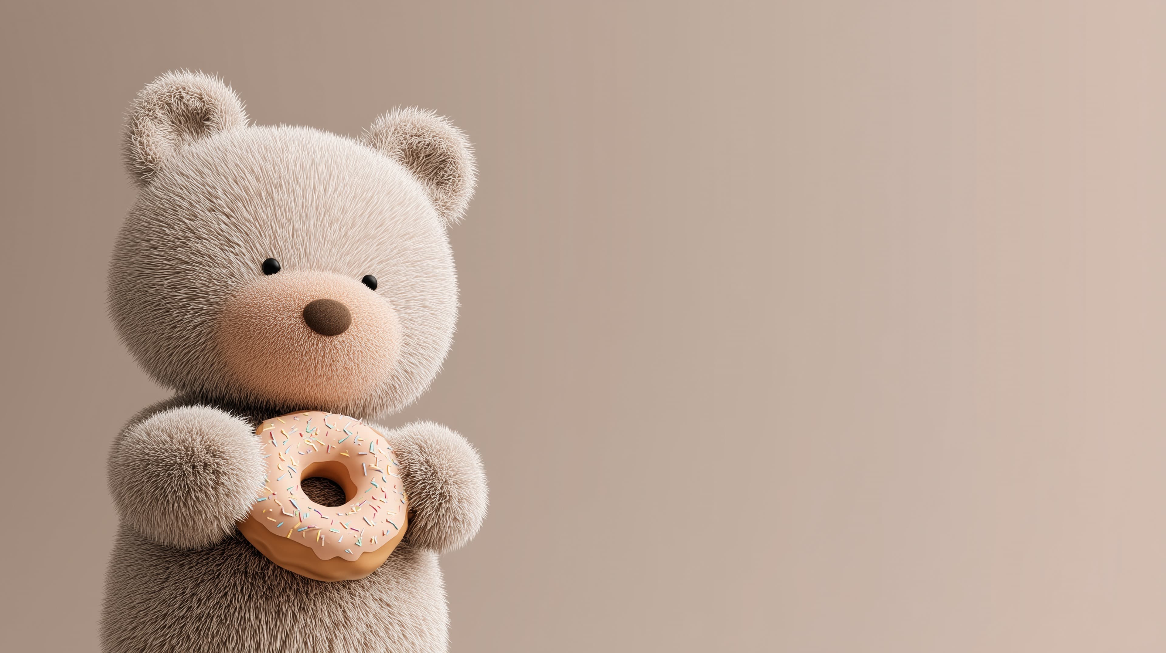 Cute Plush Teddy Bear Holding a Donut – Soft Wallpaper - High Resolution 3d-render Wallpaper for Mobile and Desktop