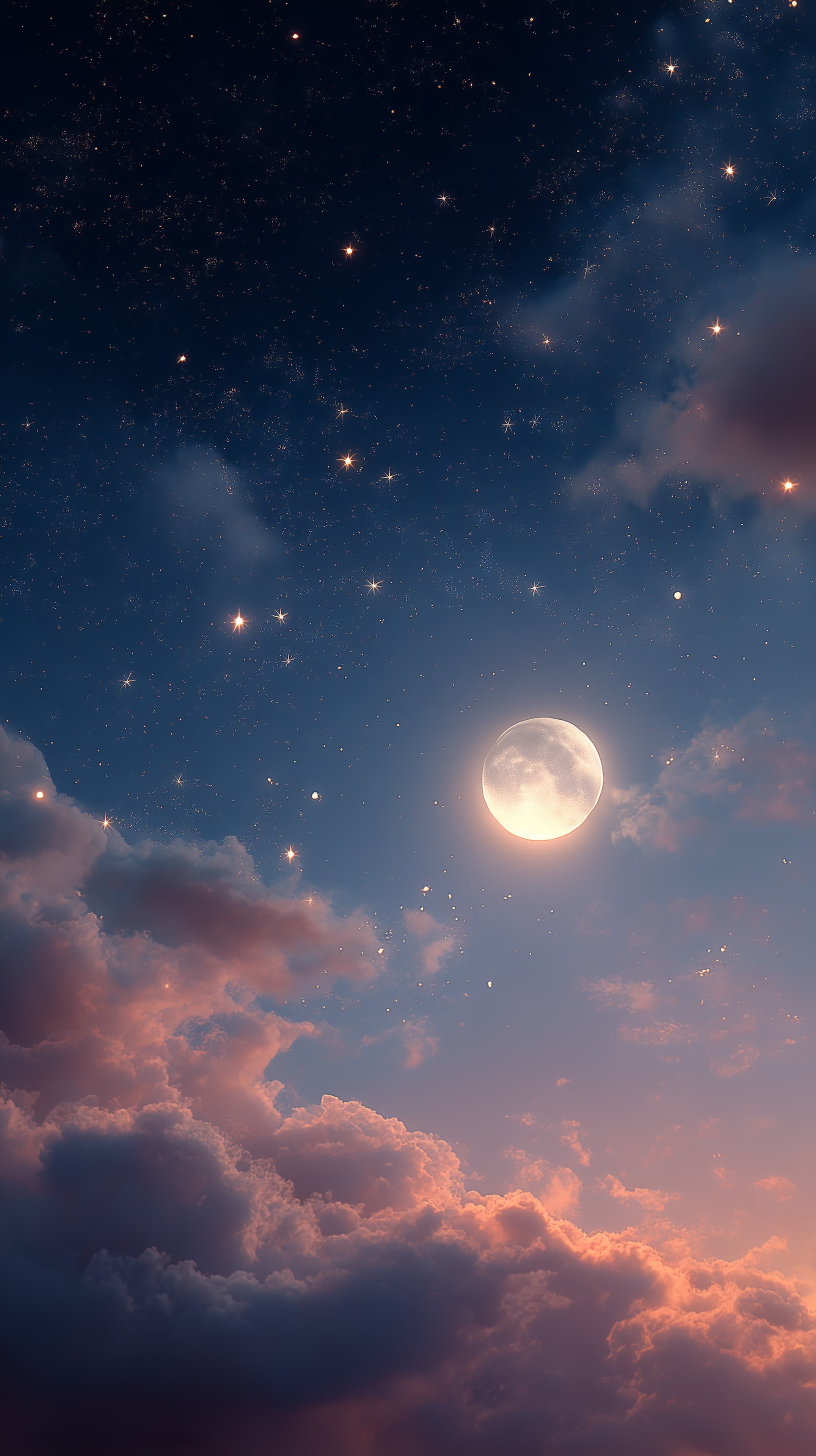 Moonlit Night Sky Wallpaper: Stars, Clouds, and Soft Moonlight - High Resolution celestial Wallpaper for Mobile and Desktop