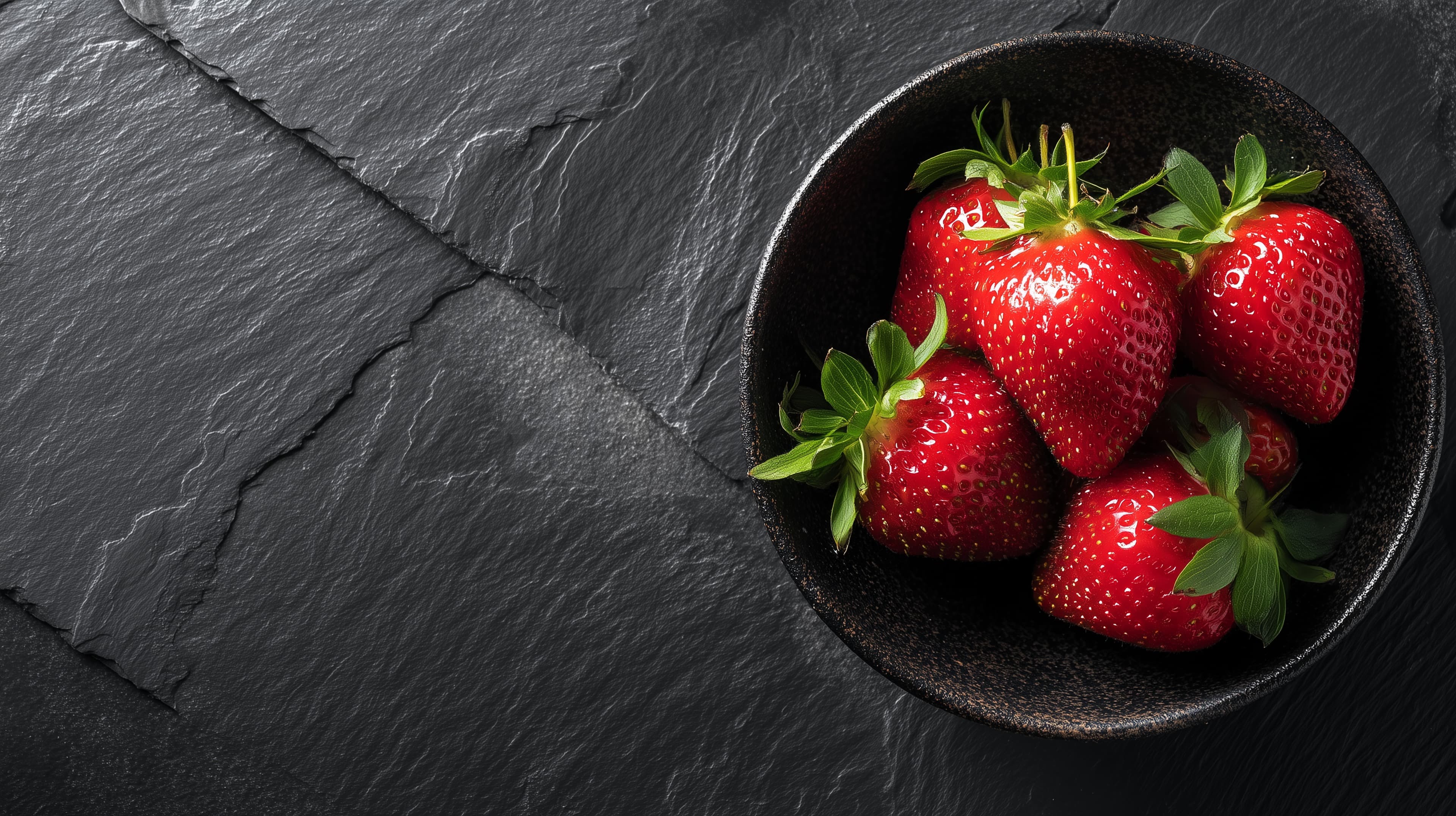 Fresh Strawberries in a Dark Bowl - Rich Red Fruit Wallpaper - High Resolution strawberries Wallpaper for Mobile and Desktop