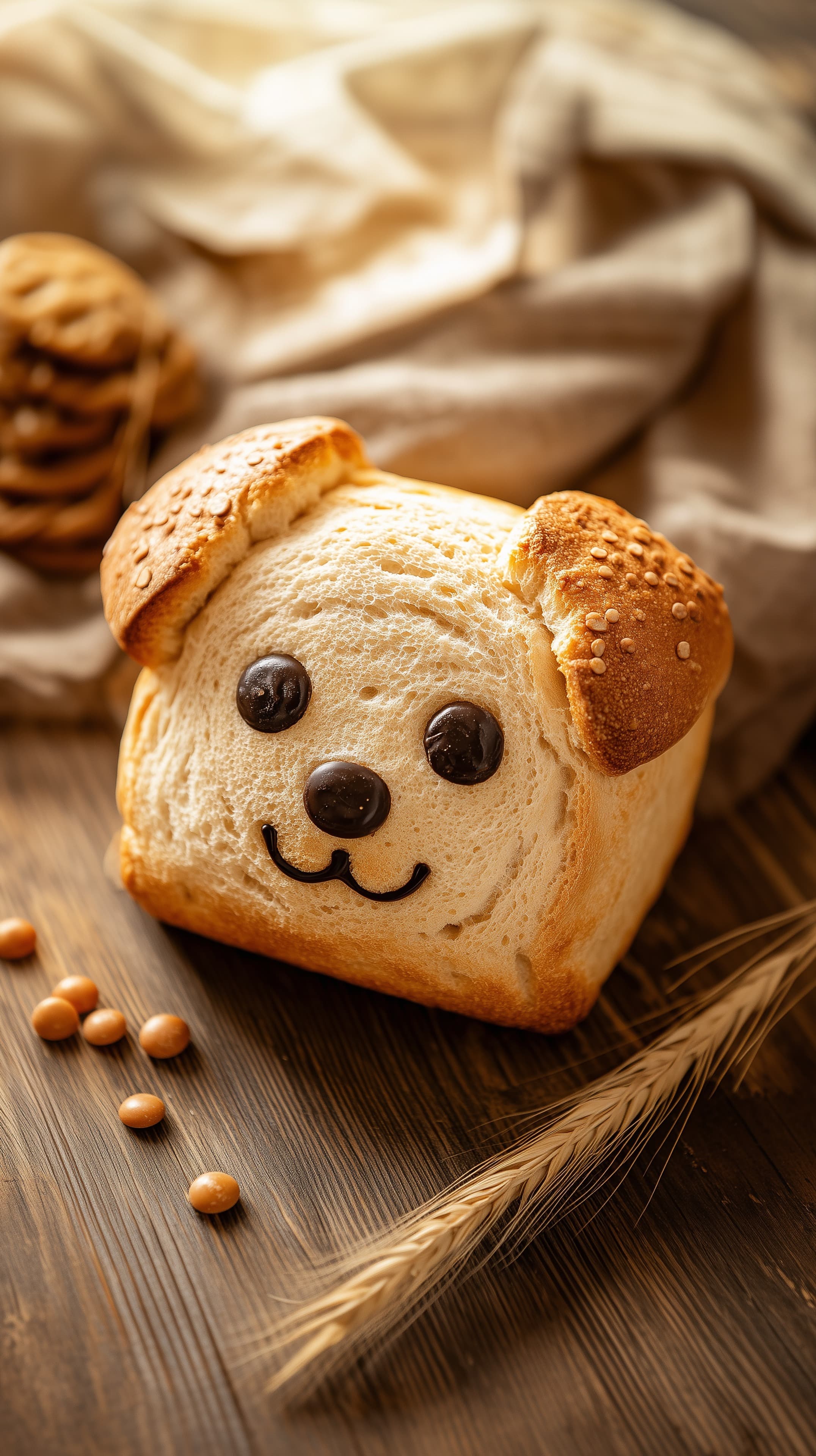 Cute Animal Face Bread Slice on Rustic Wood Surface - High Resolution animal-face-bread Wallpaper for Mobile and Desktop