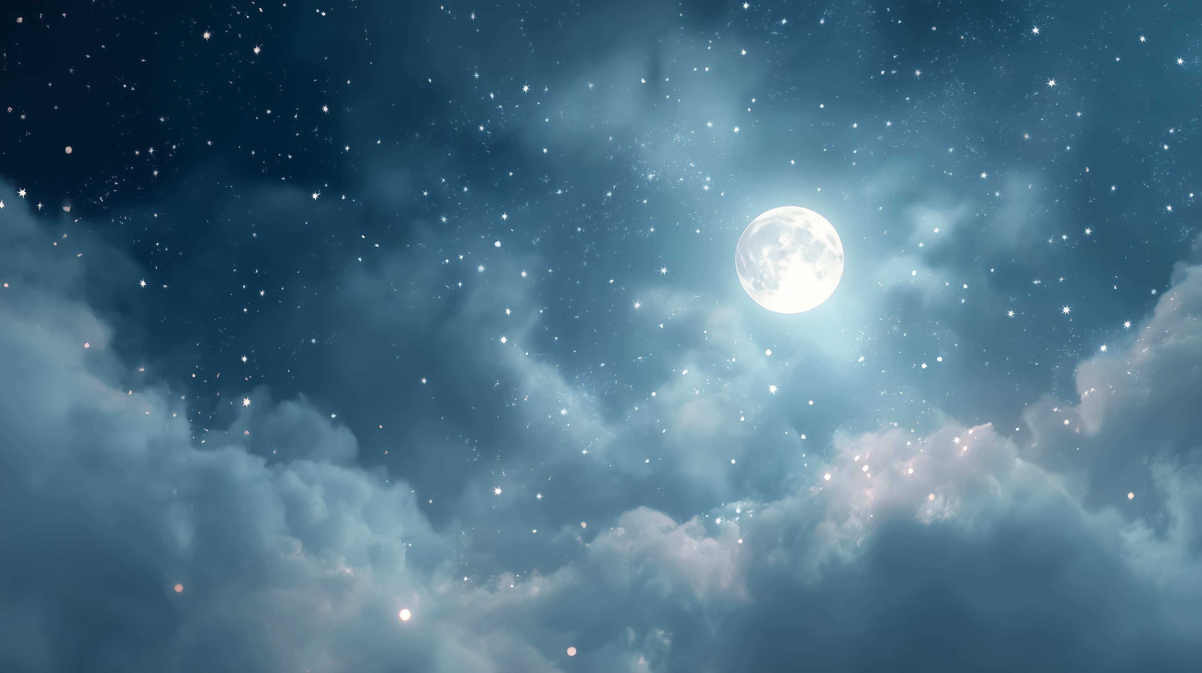Moonlit Night Sky with Stars and Clouds - Dreamy Wallpaper - High Resolution blue Wallpaper for Mobile and Desktop