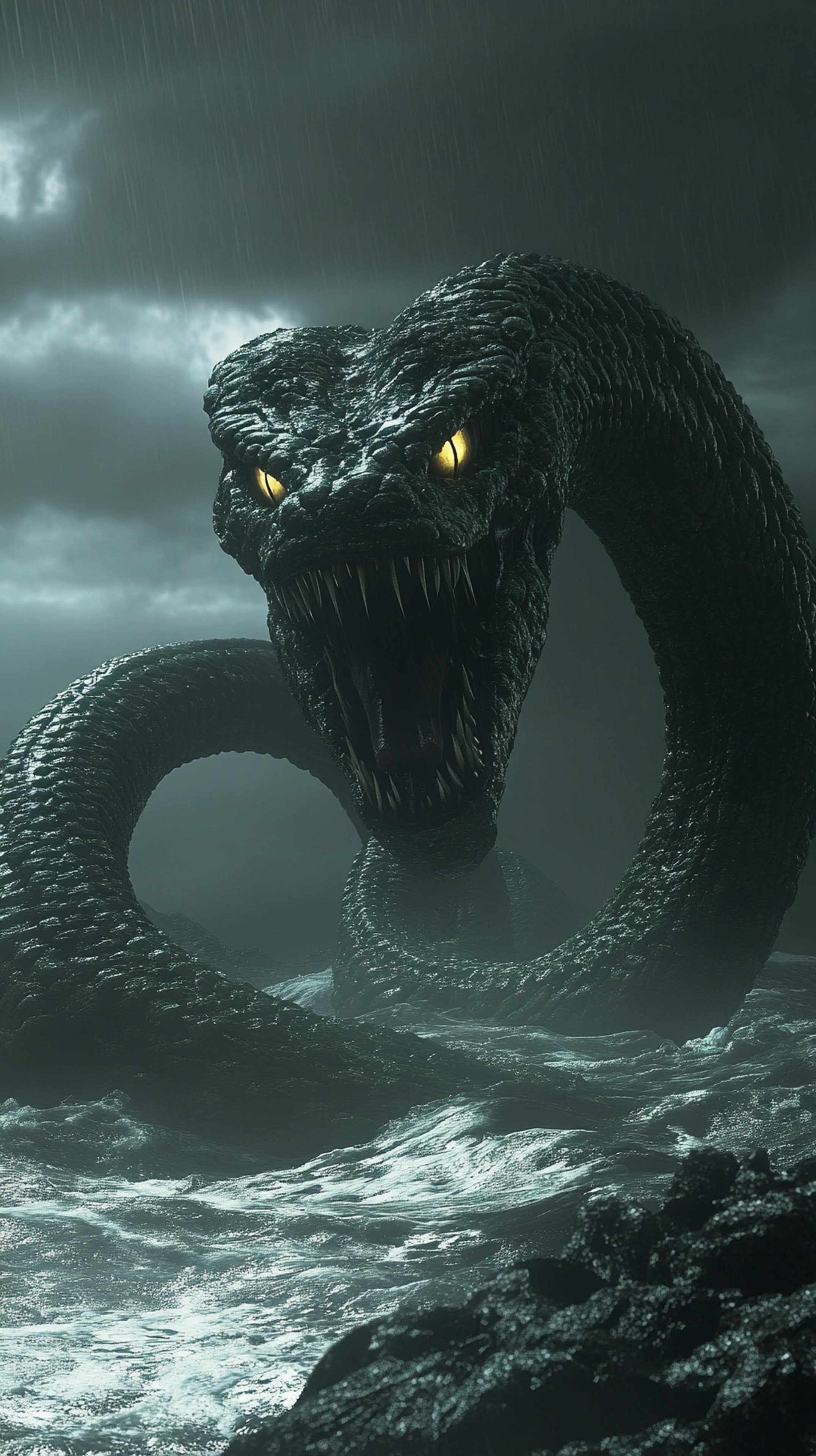 Epic Sea Dragon in Stormy Ocean Fantasy Wallpaper HD - High Resolution dragon Wallpaper for Mobile and Desktop