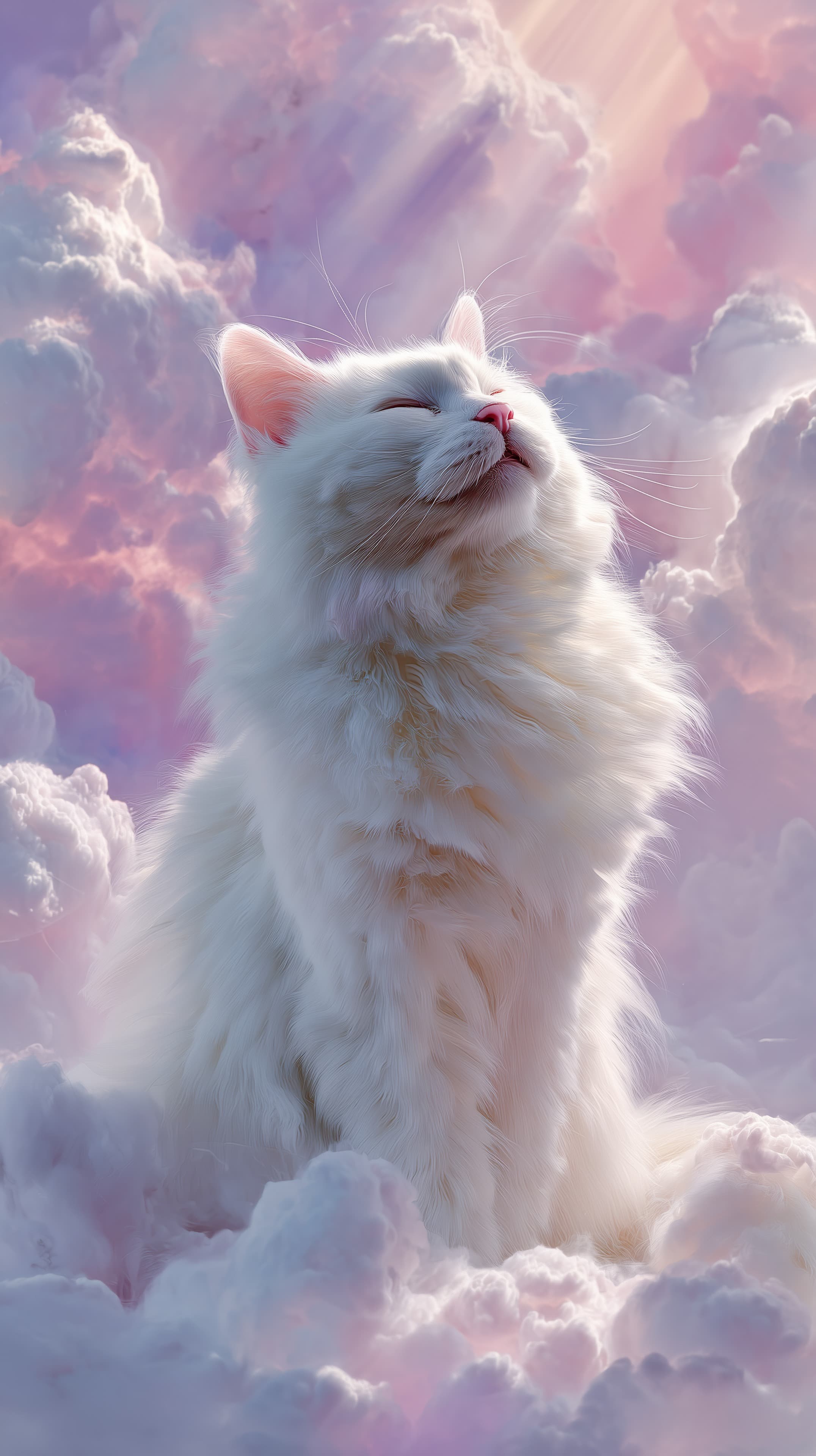 Dreamy pastel cat in fluffy clouds - tranquil wallpaper - High Resolution cat Wallpaper for Mobile and Desktop