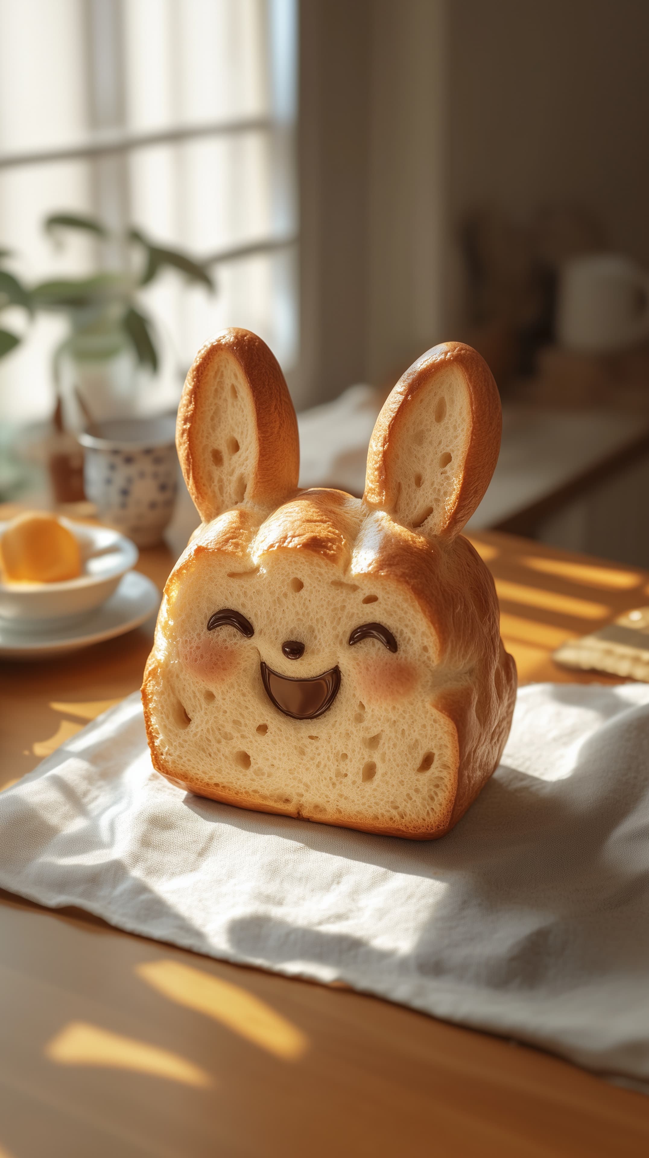 Cute Bunny-Shaped Bread Loaf in Warm Morning Light - High Resolution bread-loaf Wallpaper for Mobile and Desktop