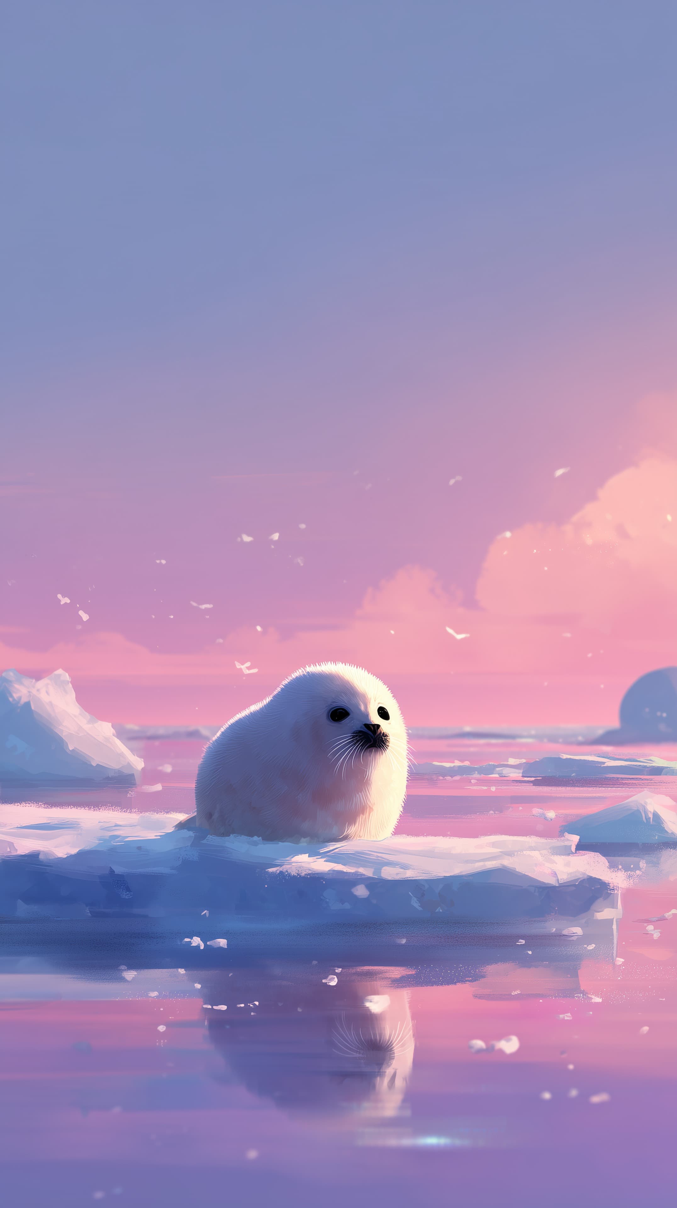 Pastel Polar Seal Pup on Ice at Sunset Calming Wallpaper - High Resolution arctic Wallpaper for Mobile and Desktop