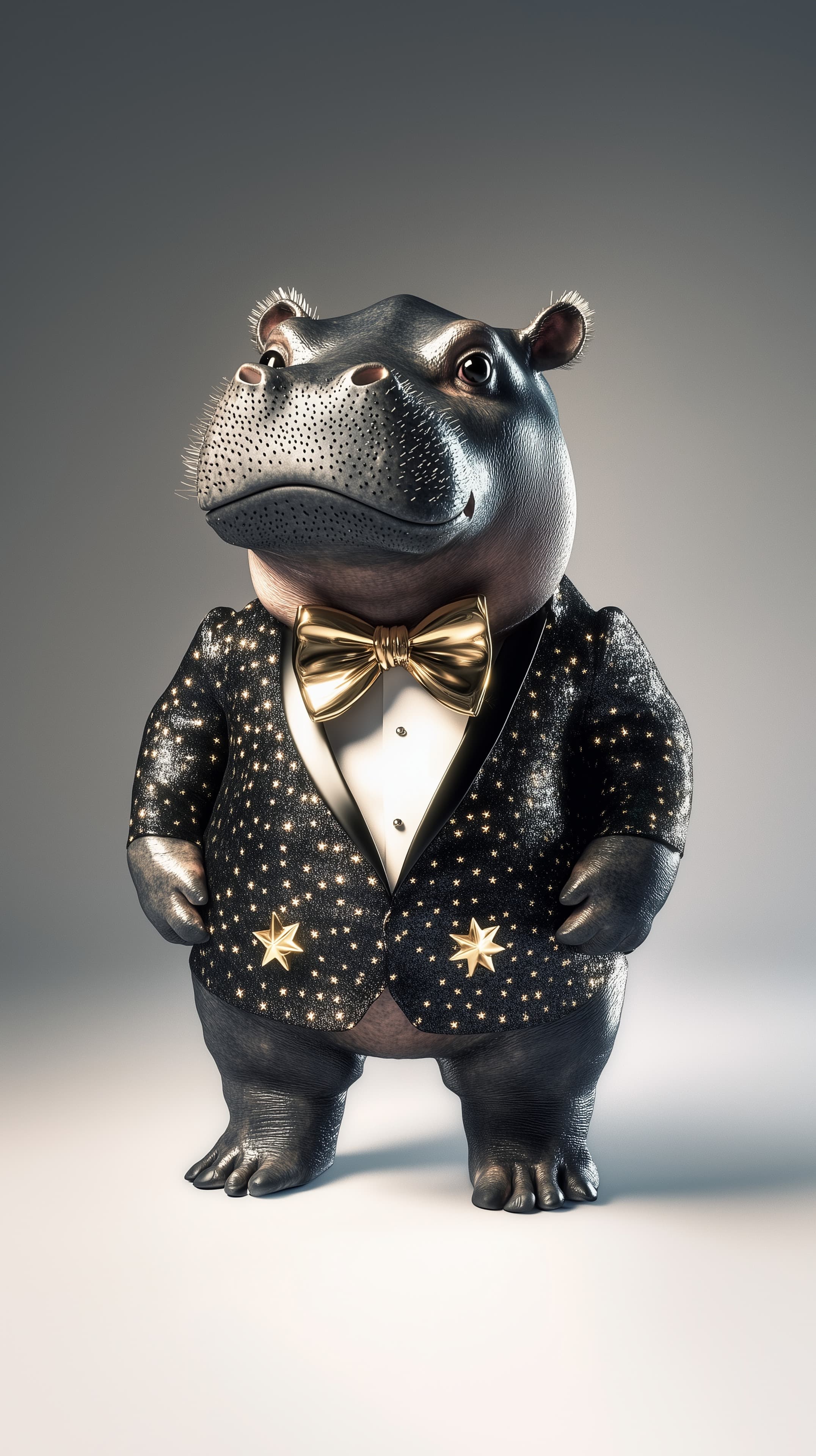 Whimsical Hippo in a Starry Tuxedo Dreamy Wallpaper - High Resolution 3d-art Wallpaper for Mobile and Desktop