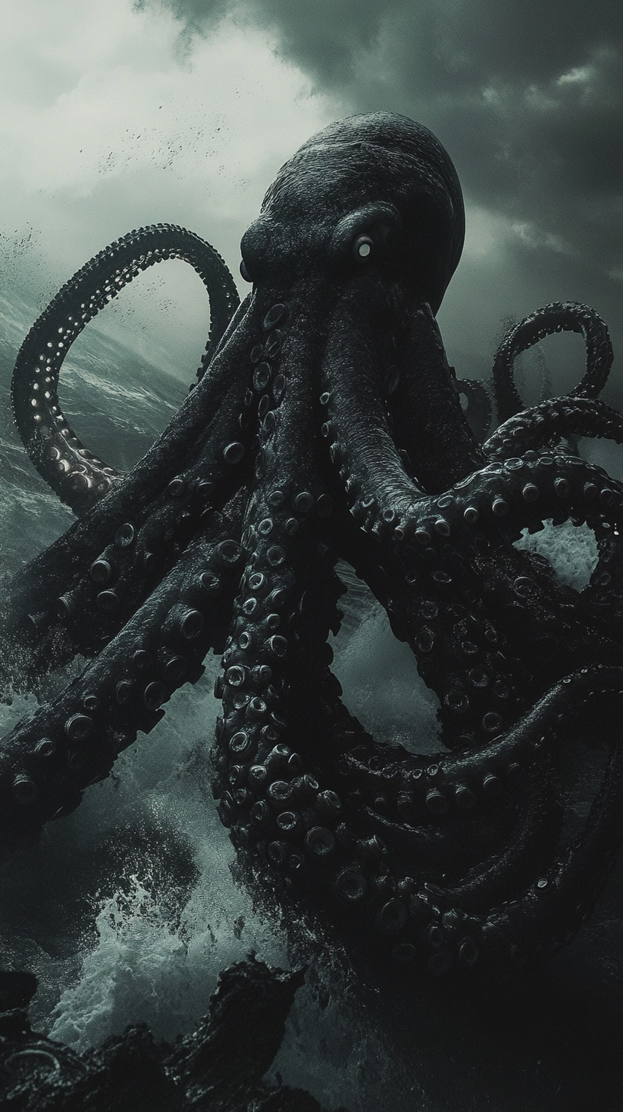 Moody Deep-Sea Octopus Wallpaper in Teal Tones, Underwater - High Resolution underwater Wallpaper for Mobile and Desktop