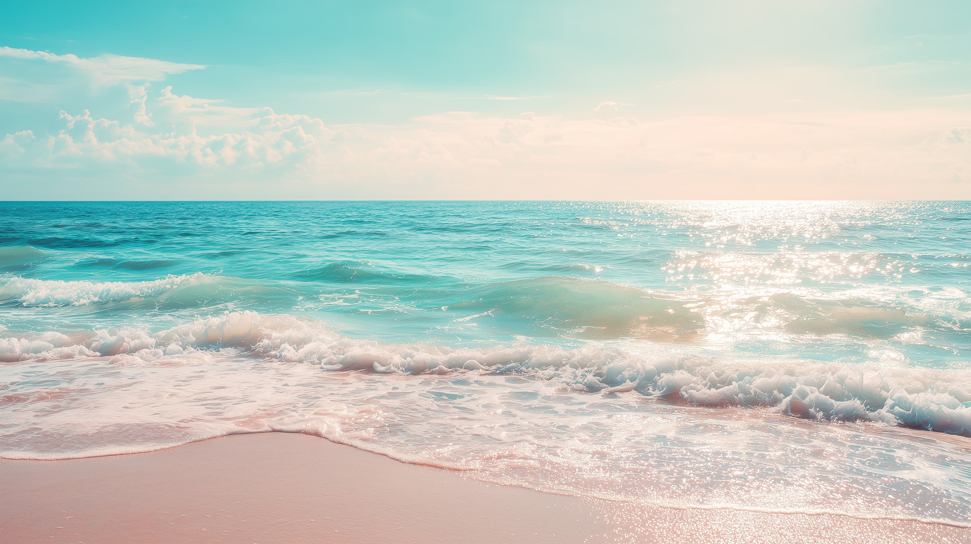 Sunlit Turquoise Ocean Beach Wallpaper – Serene Seascape vibes - High Resolution beach-wallpaper Wallpaper for Mobile and Desktop