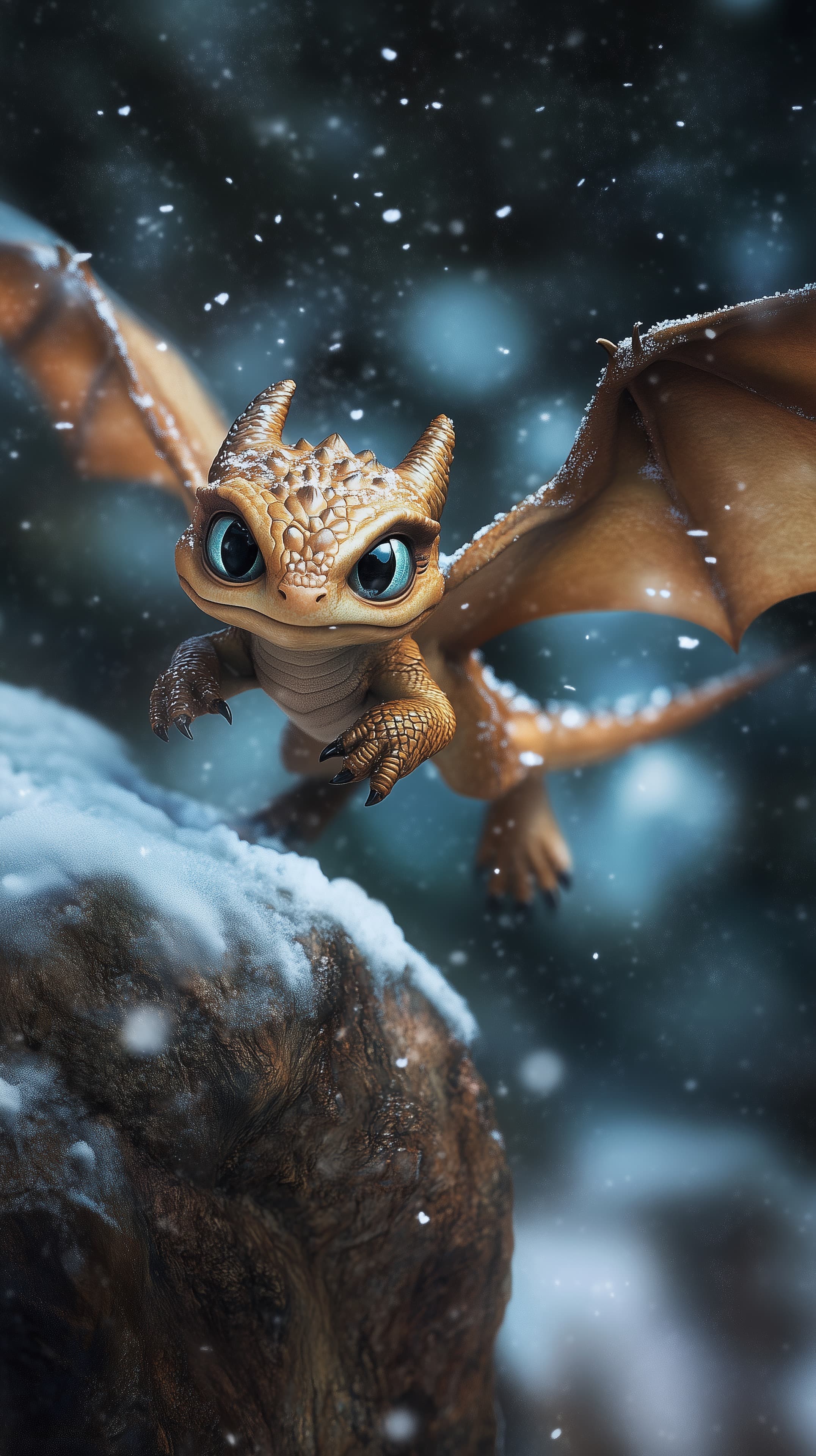 Icebound Baby Dragon on Snowy Cliffs - Fantasy Desktop Wallpaper - High Resolution 3d-fantasy Wallpaper for Mobile and Desktop