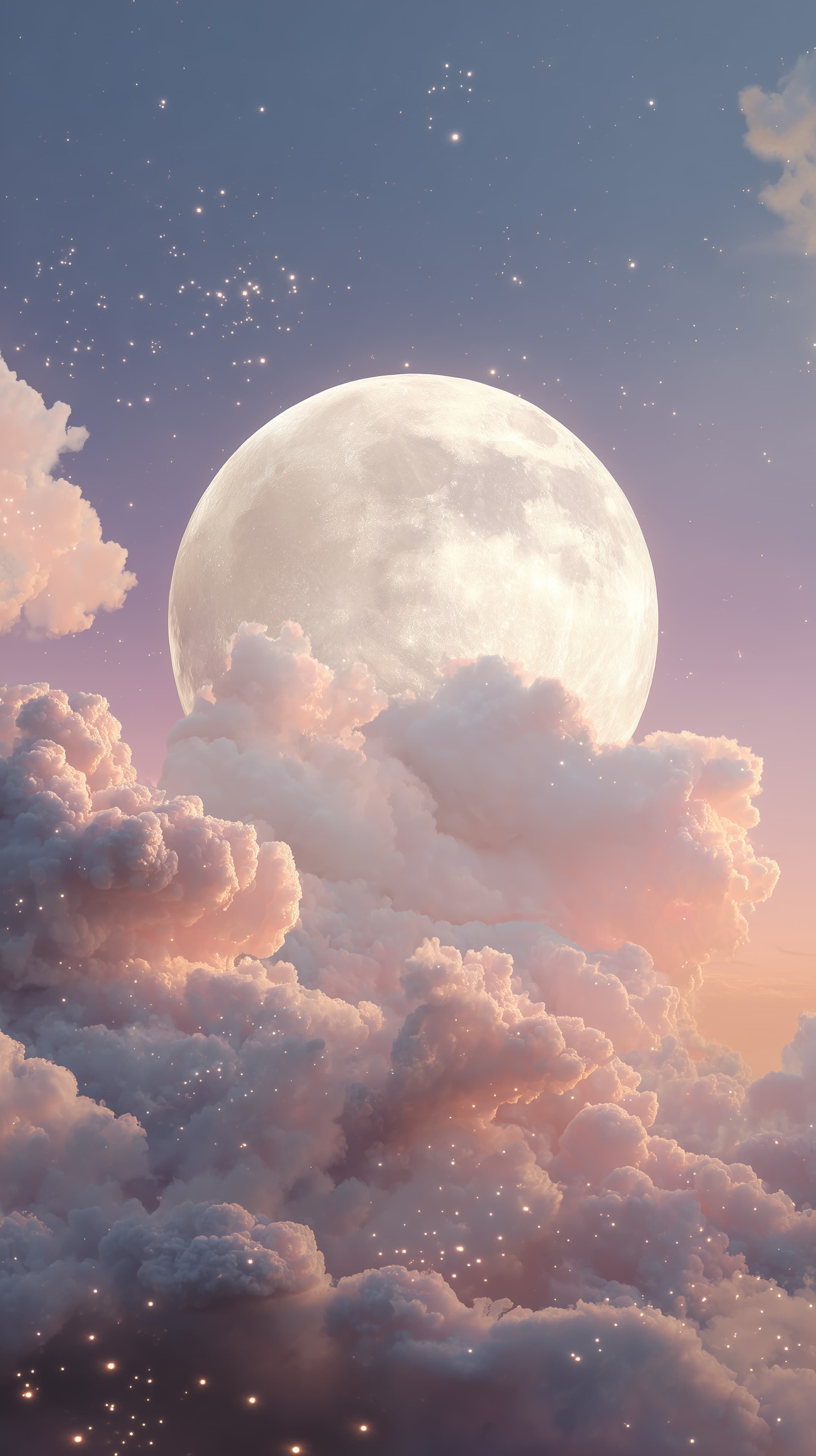 Dreamy Moon Over Pink Clouds - Surreal Night Sky Wallpaper - High Resolution calm-wallpaper Wallpaper for Mobile and Desktop