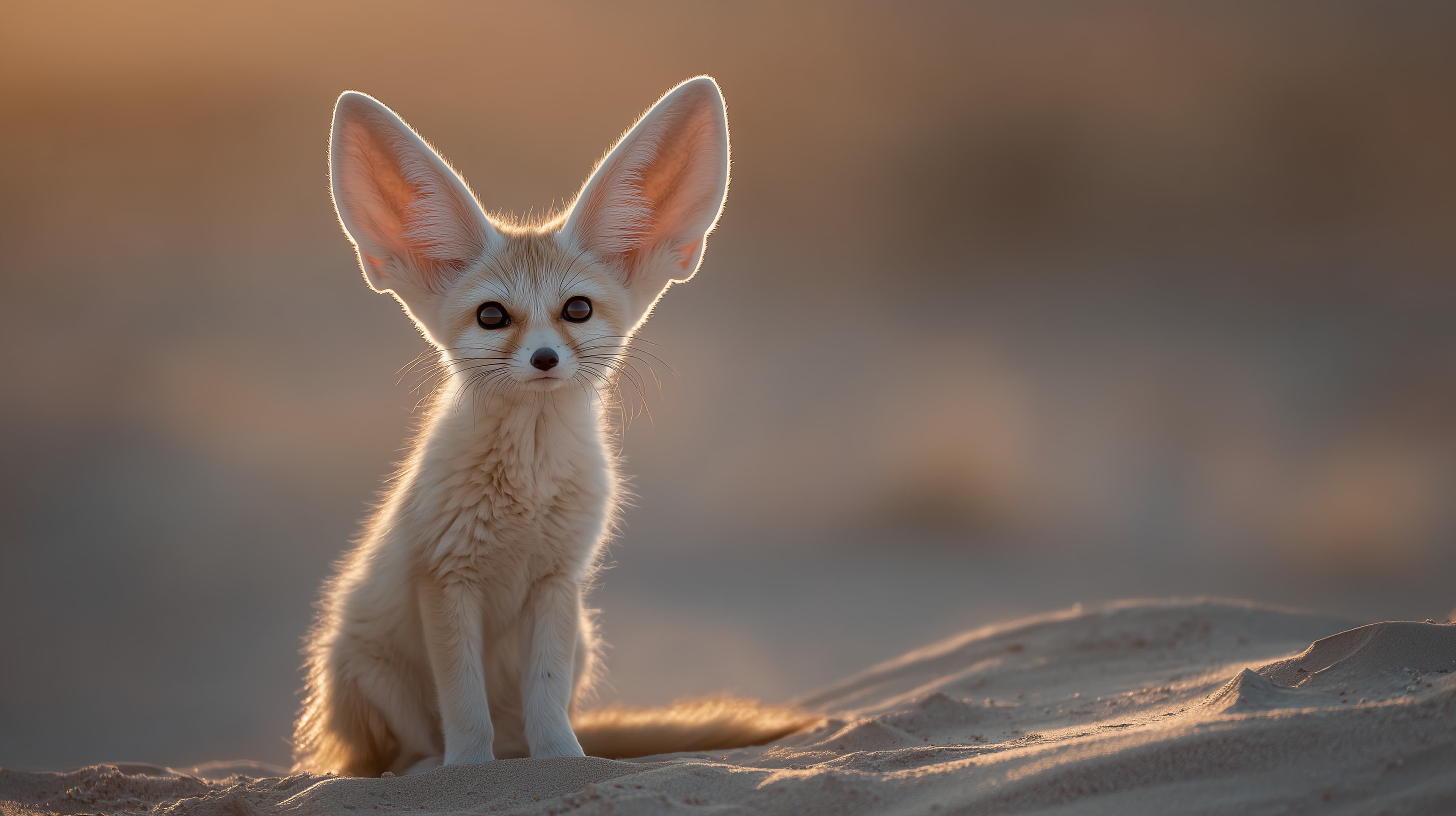 Adorable Desert Fox Cub Under Warm Sunset Light in Dune - High Resolution desert-fox Wallpaper for Mobile and Desktop