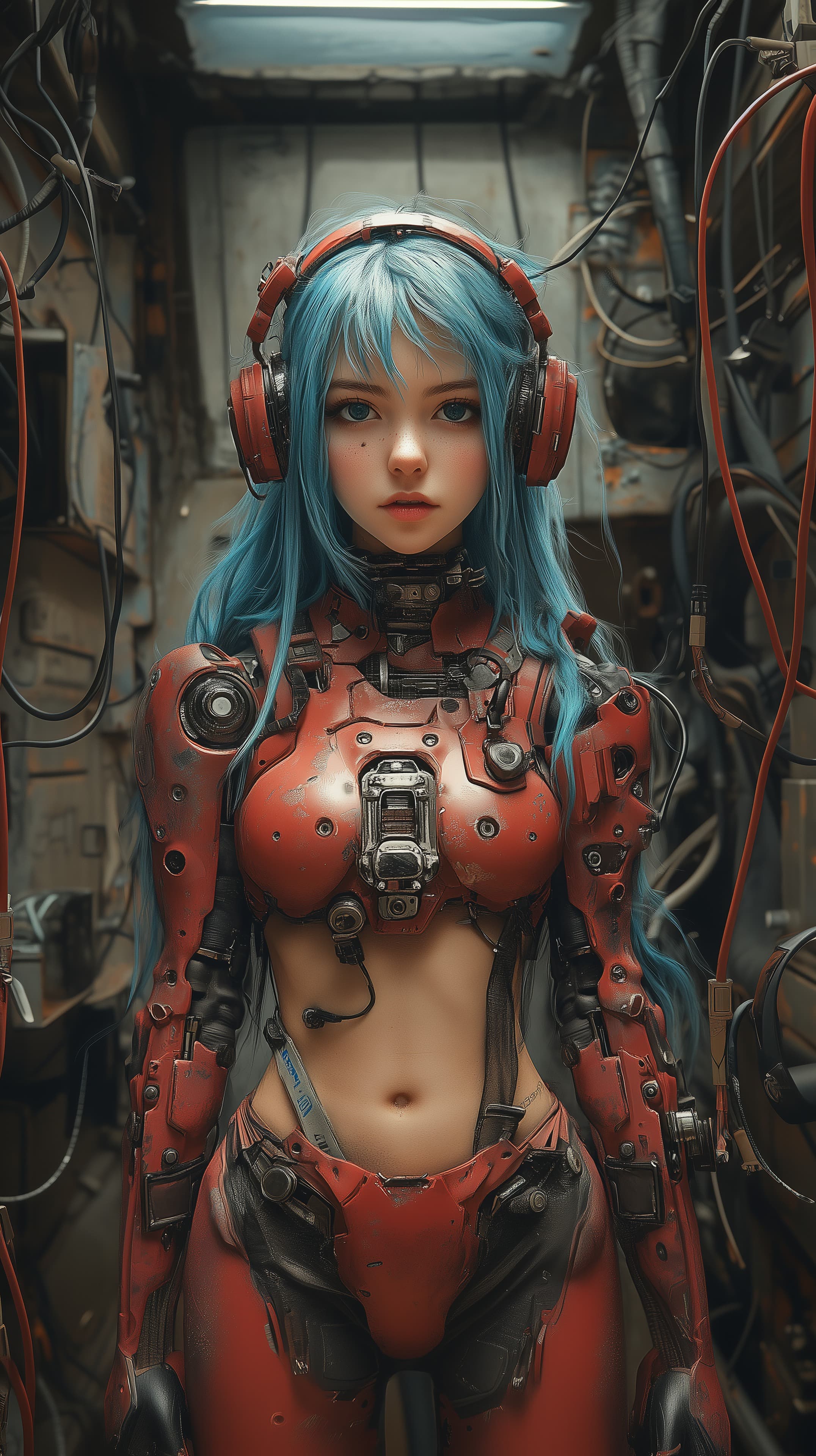 Futuristic Cyborg Girl in Red Armor – Sci-Fi Wallpaper - High Resolution armor Wallpaper for Mobile and Desktop