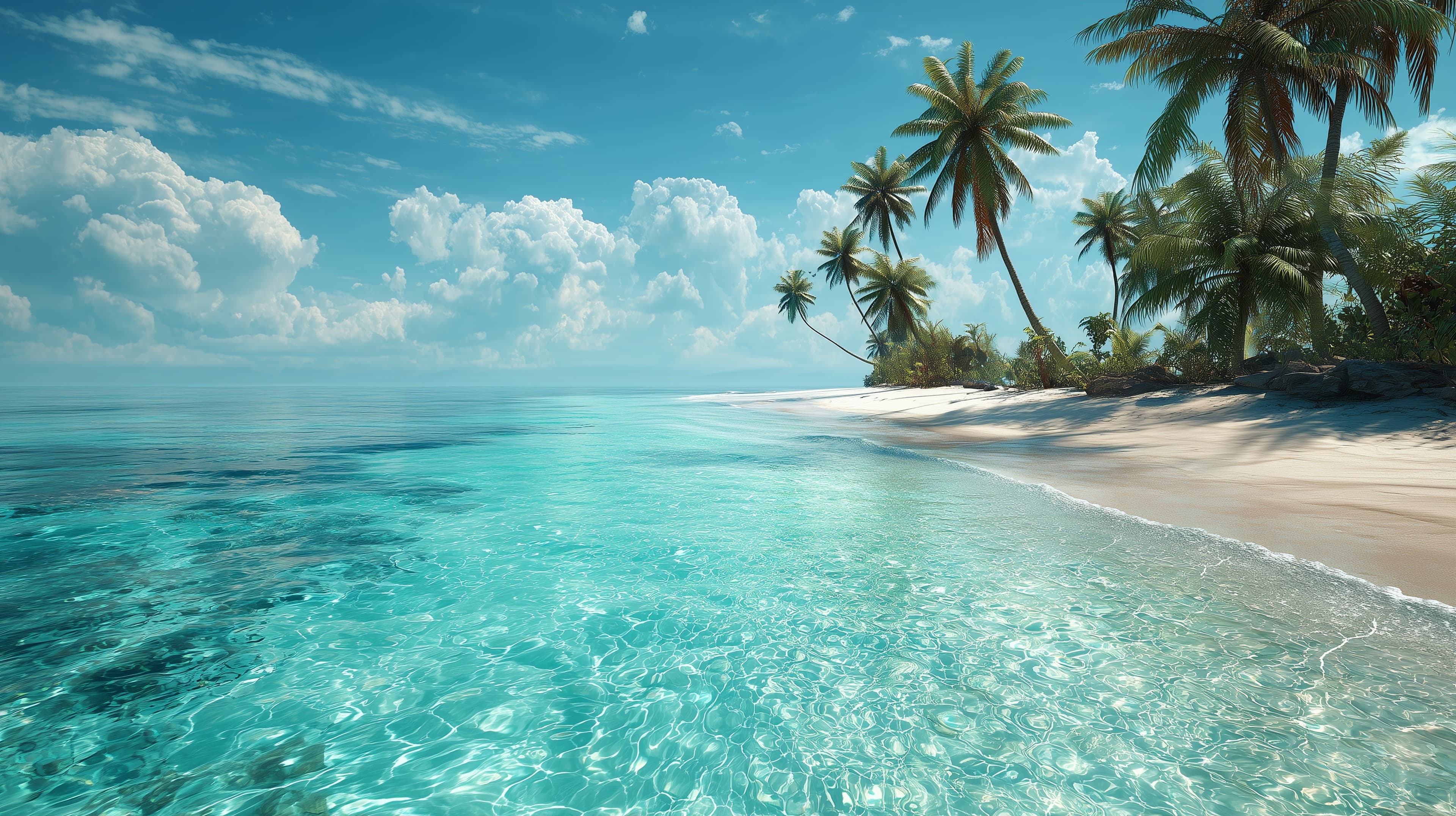 Tropical Beach Paradise: Turquoise Waters and Palm Trees - High Resolution beach Wallpaper for Mobile and Desktop