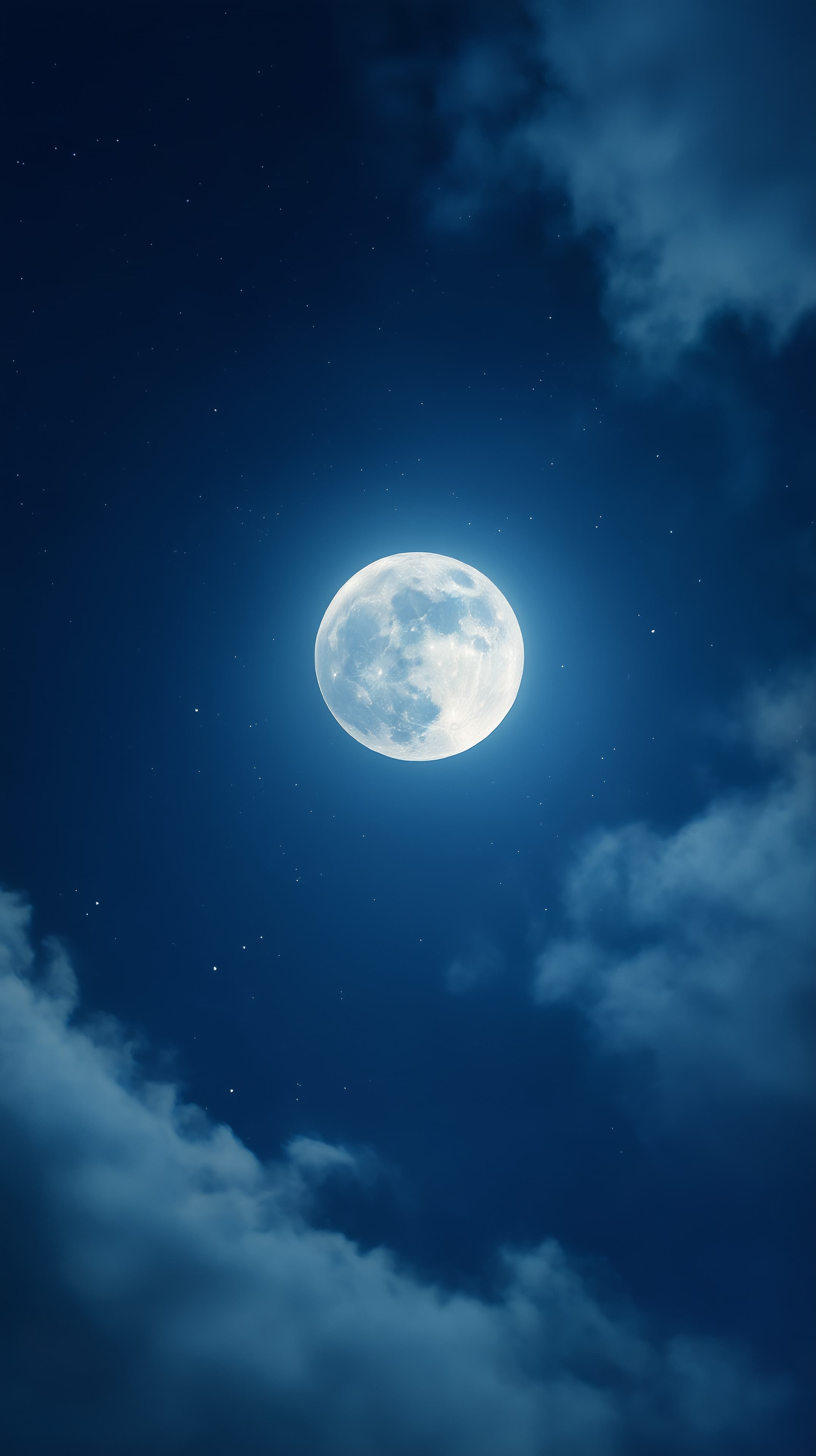 Moonlit Night Sky Wallpaper with Soft Blue Glow and Clouds - High Resolution blue-glow Wallpaper for Mobile and Desktop