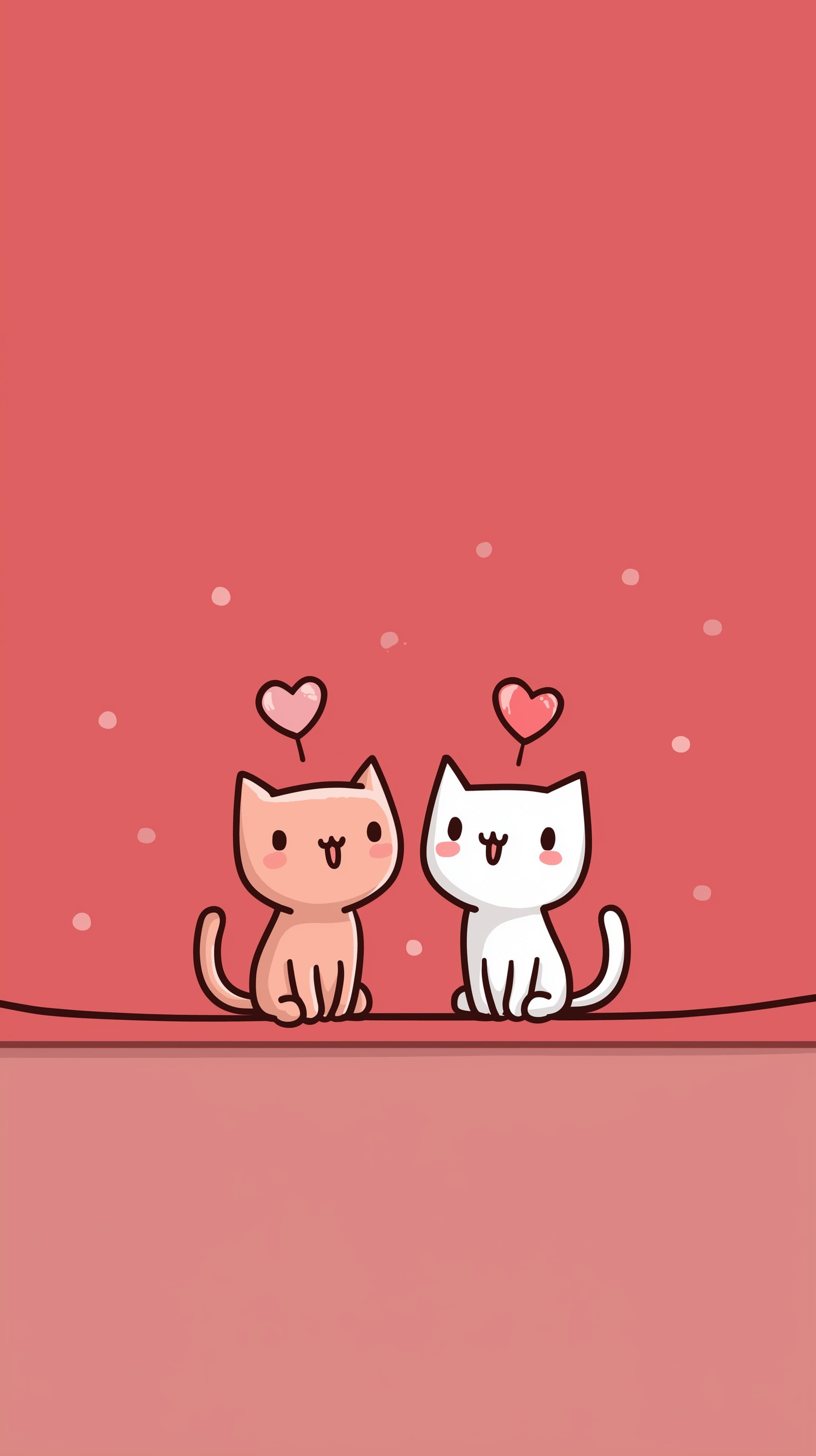 Cute Heart Cats on Pink Background - Cartoon Wallpaper - High Resolution cartoon-cats Wallpaper for Mobile and Desktop