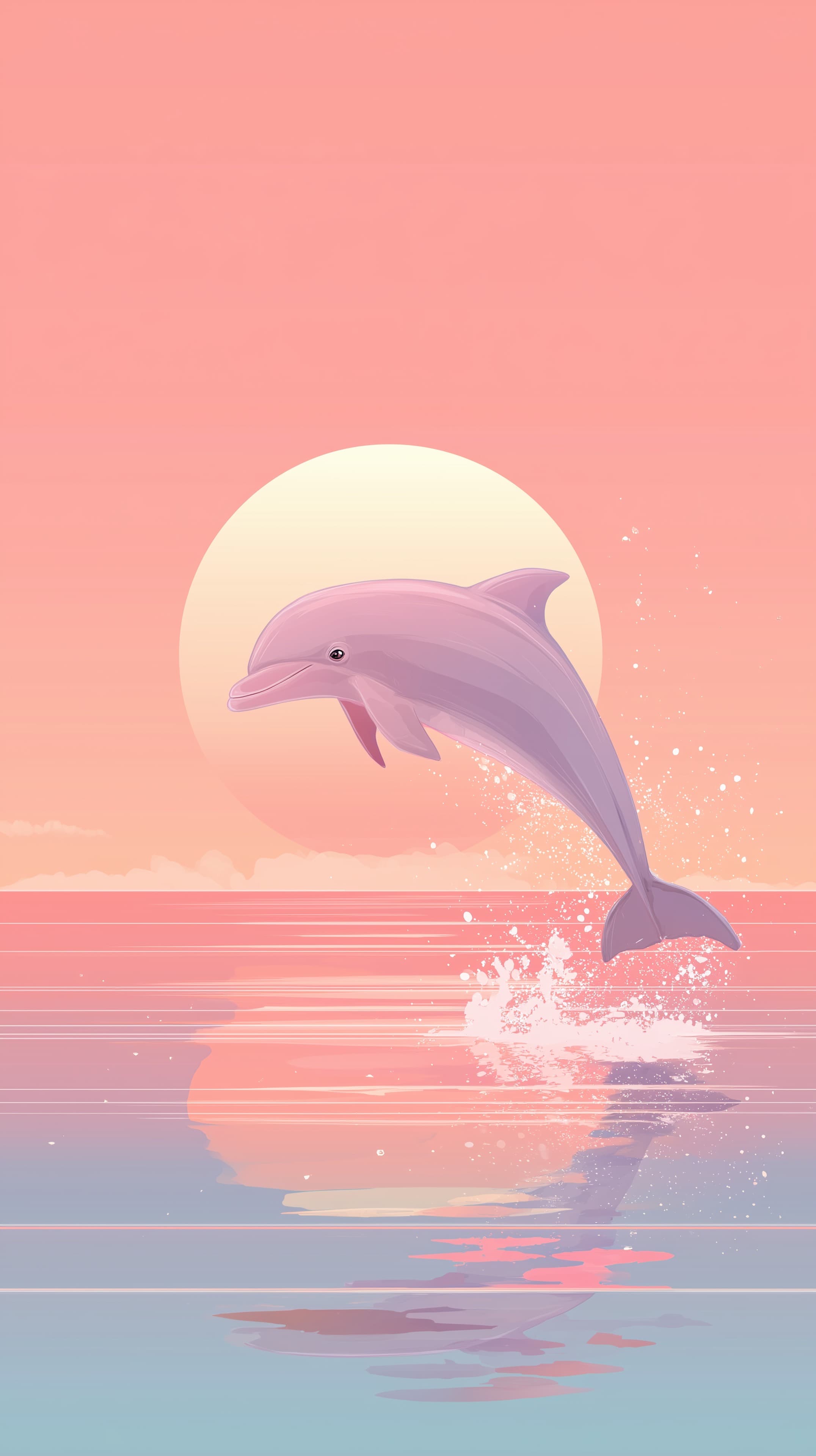 Pastel Sunset Dolphin - Serene Ocean Jump Digital Art Wallpaper - High Resolution calm Wallpaper for Mobile and Desktop