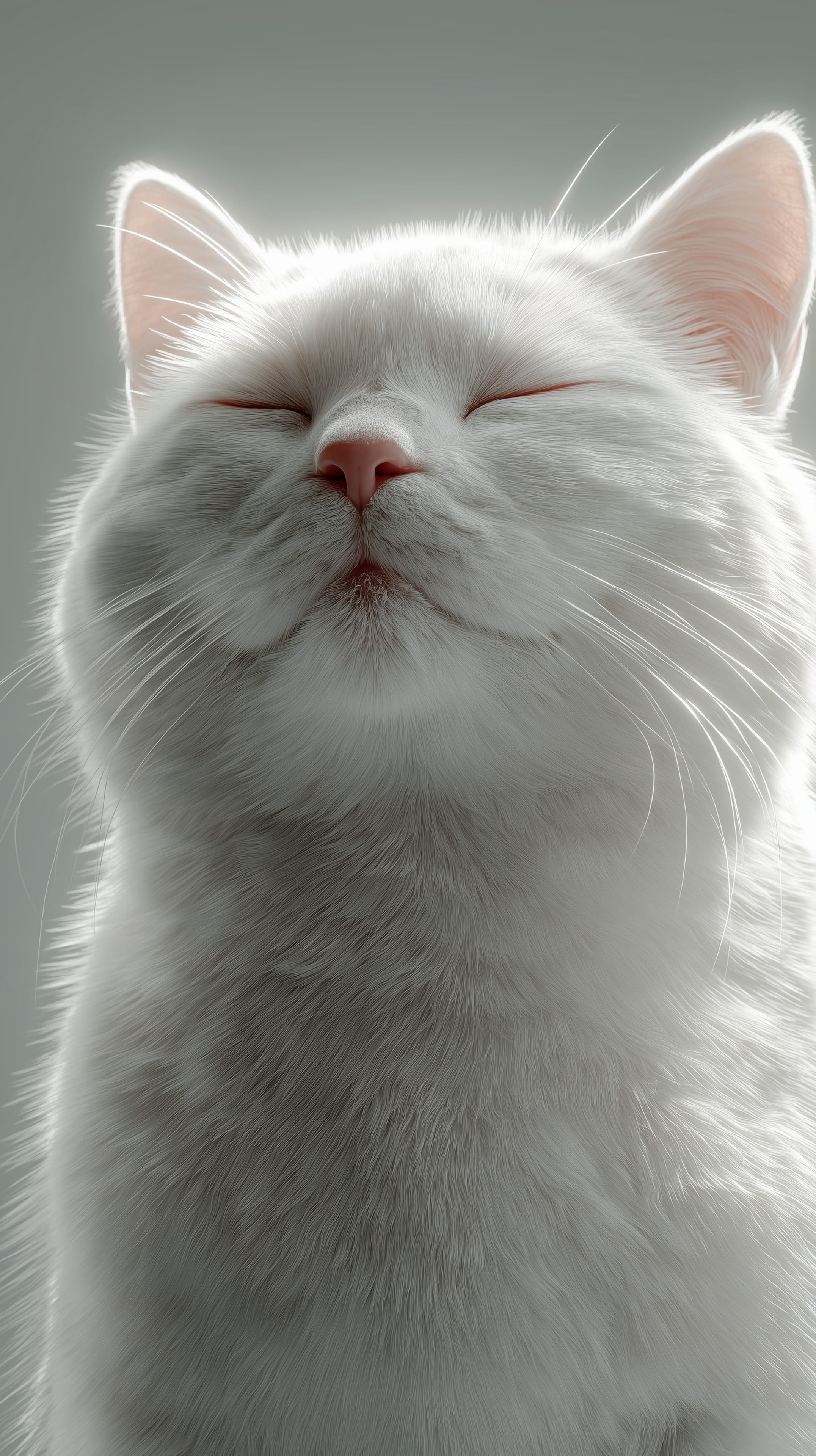 Serene White Cat Portrait: Soft Fur Close-Up Wallpaper - High Resolution animal-portrait Wallpaper for Mobile and Desktop