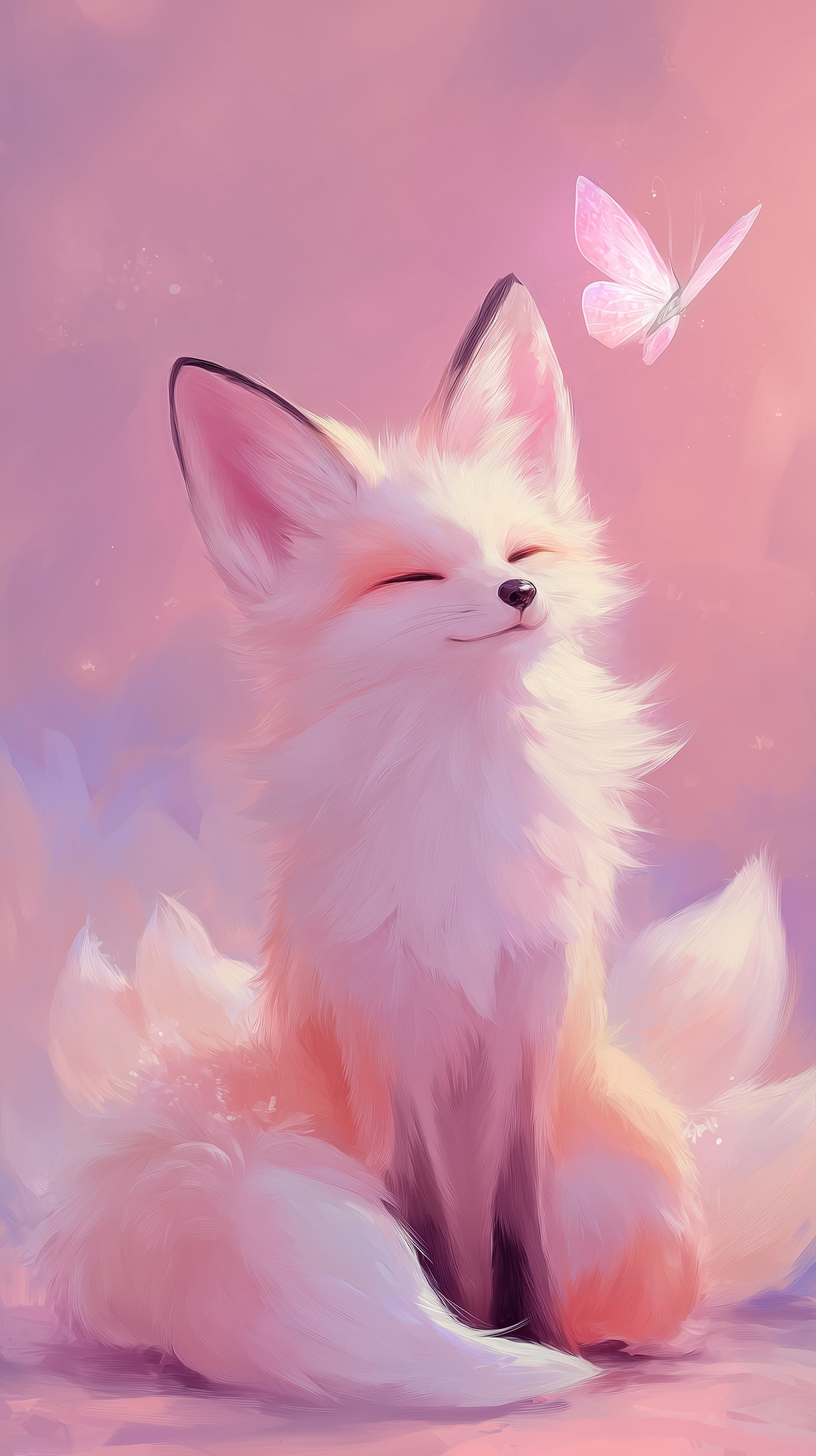 Pastel Fox and Butterfly: Dreamy Soft Pink Wallpaper - High Resolution butterfly Wallpaper for Mobile and Desktop