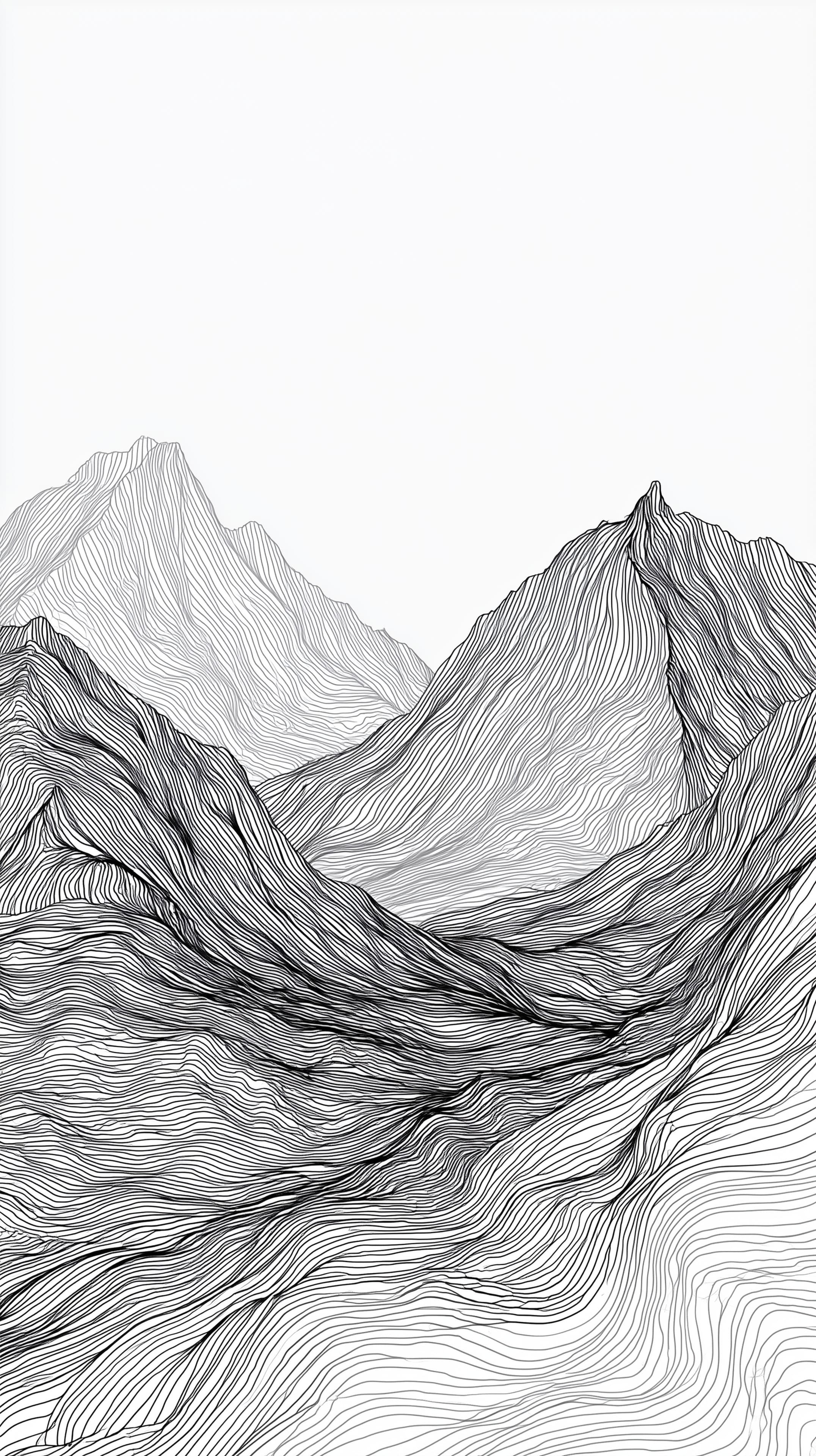 Monochrome Mountain Line Art Wallpaper – Minimal Contour Landscape - High Resolution abstract Wallpaper for Mobile and Desktop