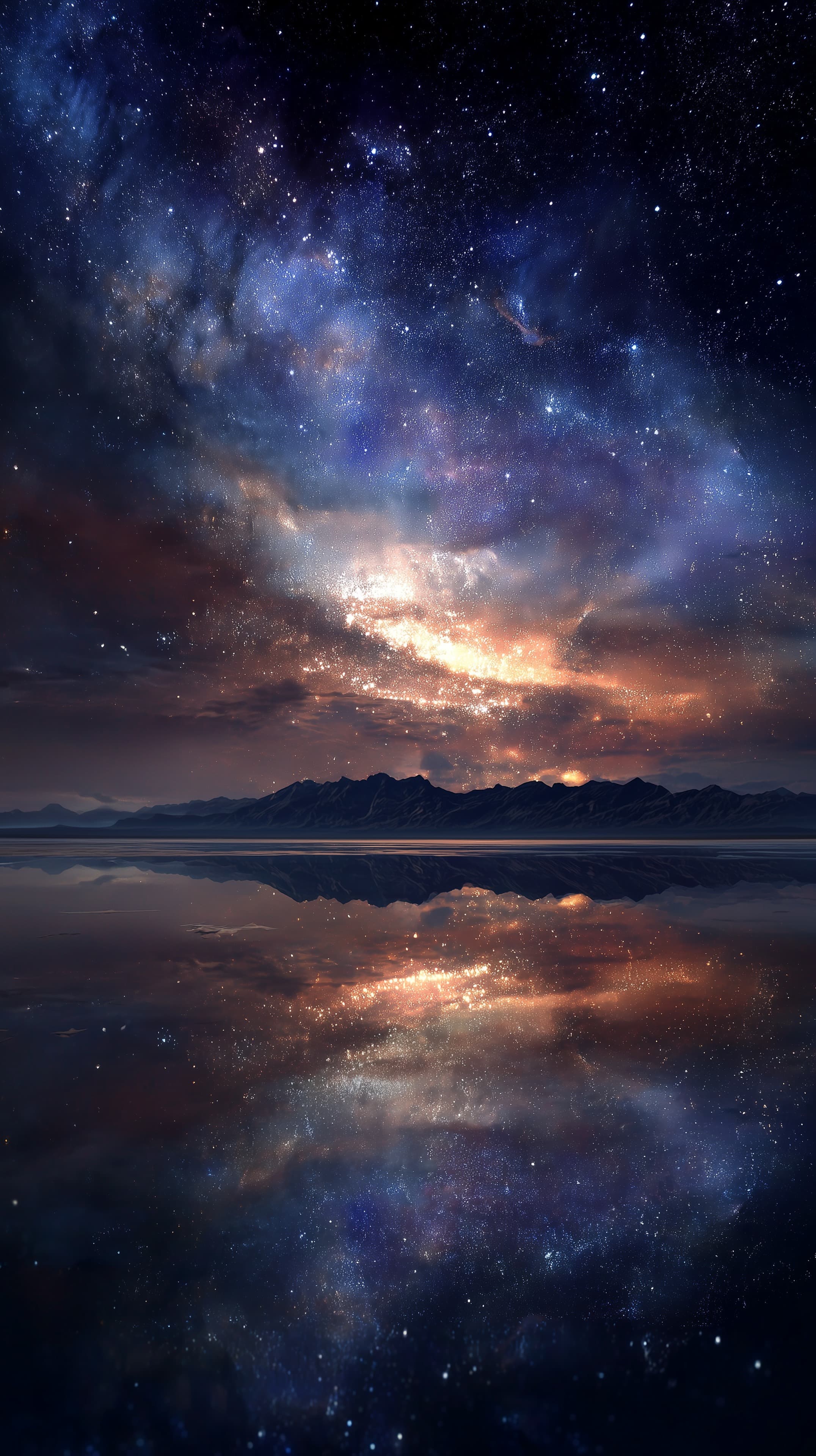 Celestial Milky Way Night Over Tranquil Mountain Lake - High Resolution cosmic-nebula Wallpaper for Mobile and Desktop