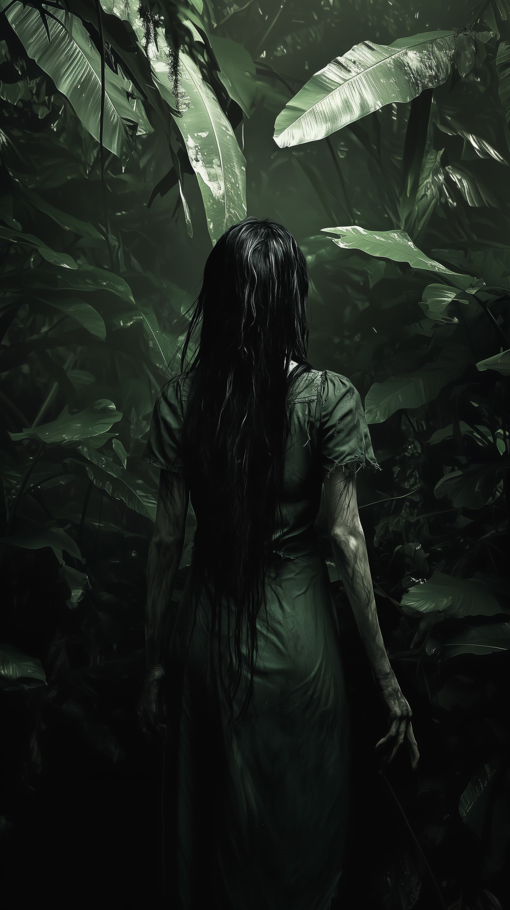 Mysterious Figure in a Dense Jungle - Dark Back View Wallpaper - High Resolution cinematic-wallpaper Wallpaper for Mobile and Desktop