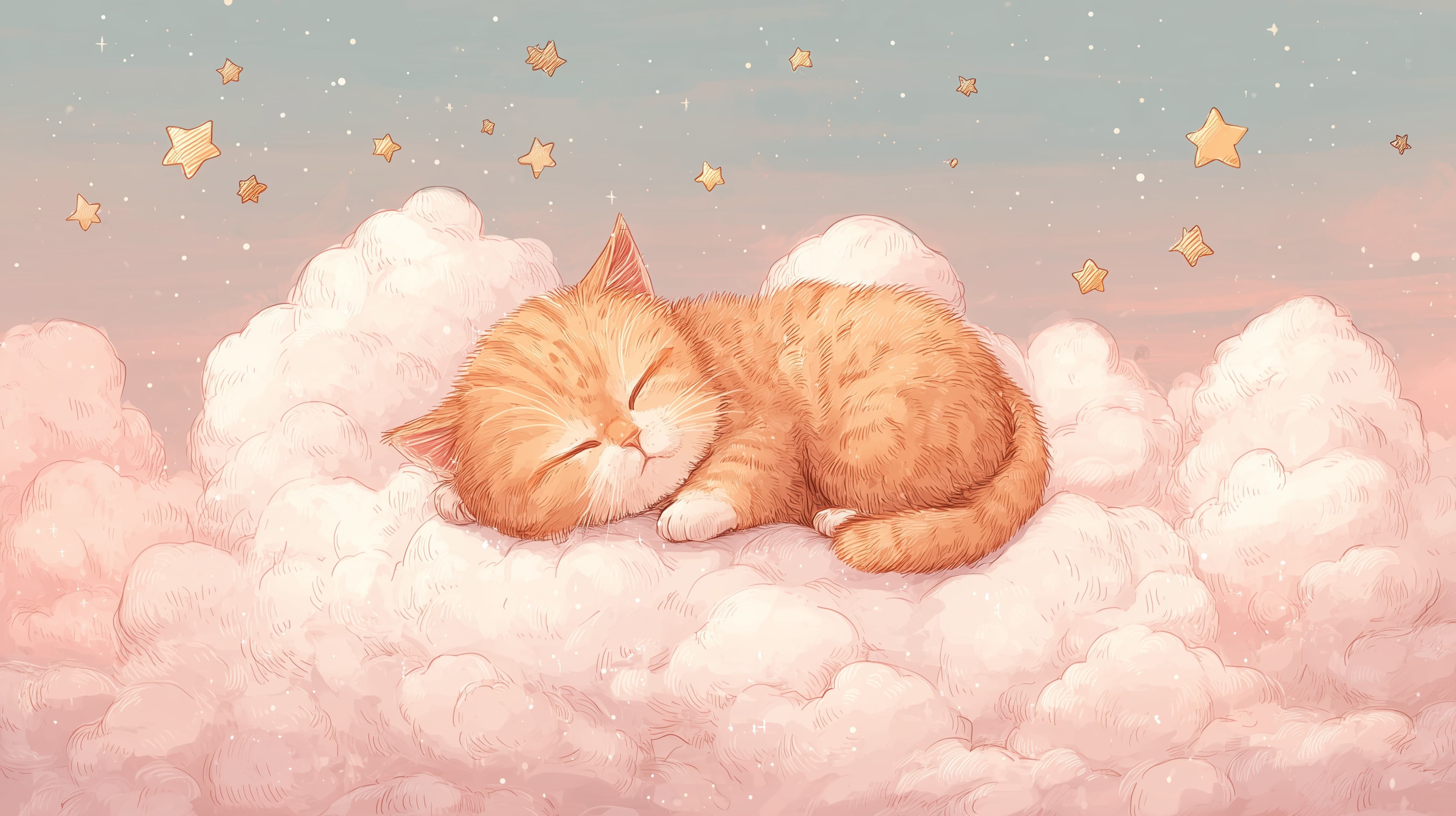 Dreamy pastel kitten sleeping on fluffy clouds wallpaper - High Resolution animal-wallpaper Wallpaper for Mobile and Desktop