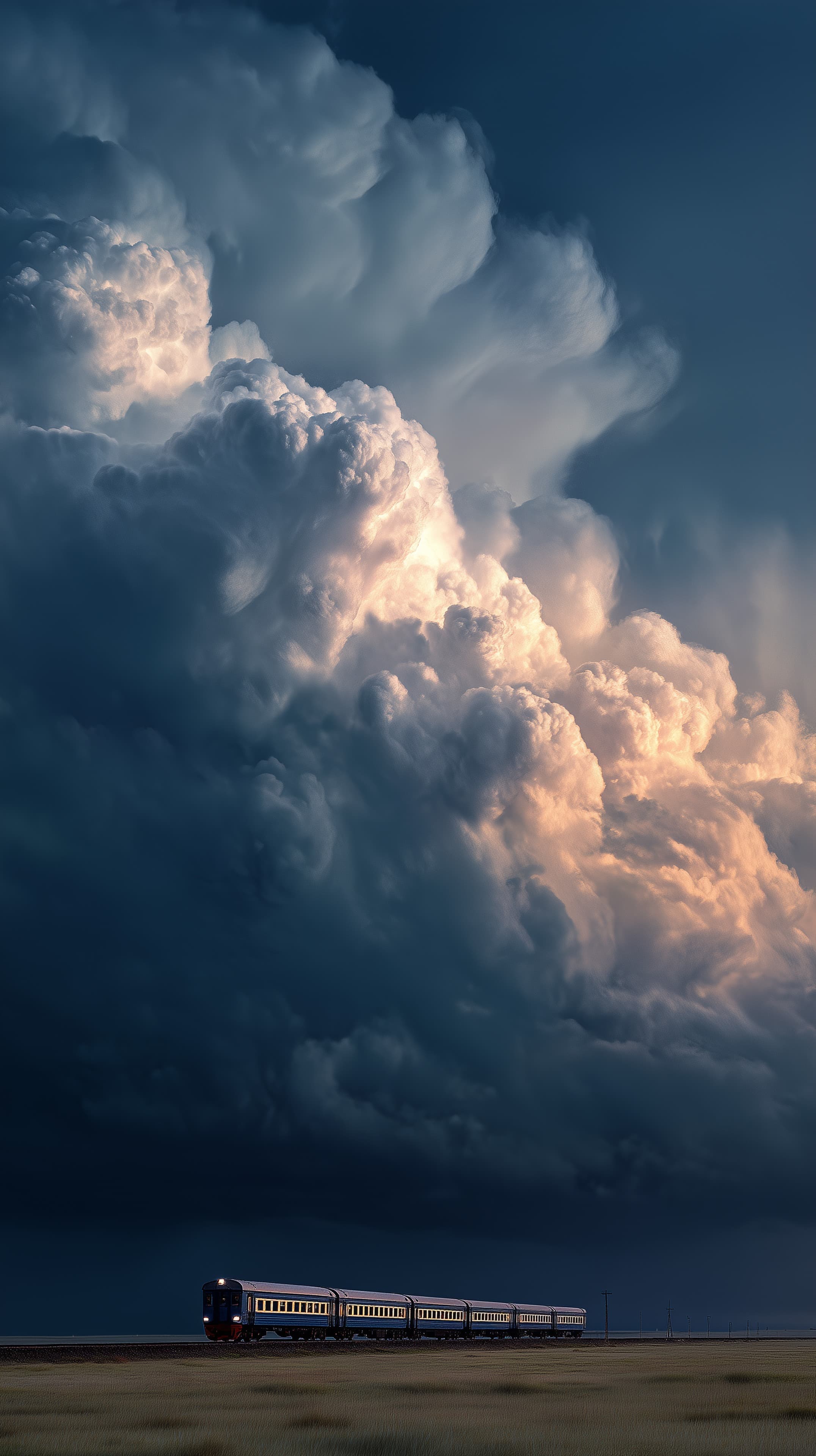 Dramatic Storm Clouds Over a Lone Passenger Train - wallpaper - High Resolution clouds Wallpaper for Mobile and Desktop