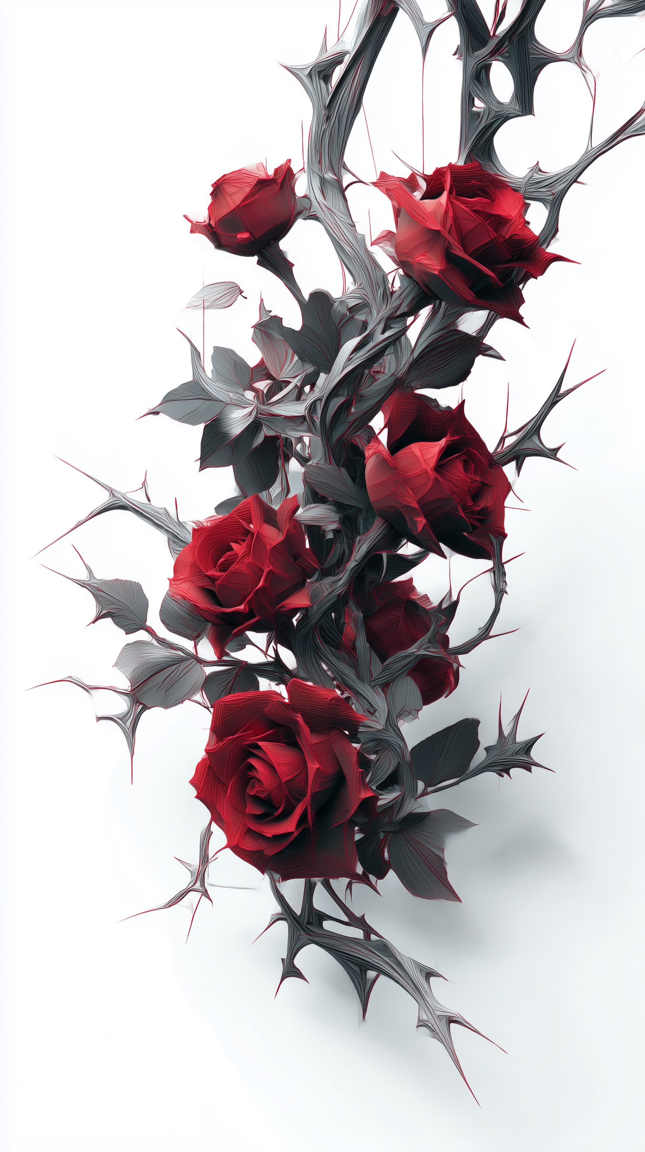 Abstract Red Rose Vines: Surreal 3D Floral Artwork - High Resolution red-roses Wallpaper for Mobile and Desktop