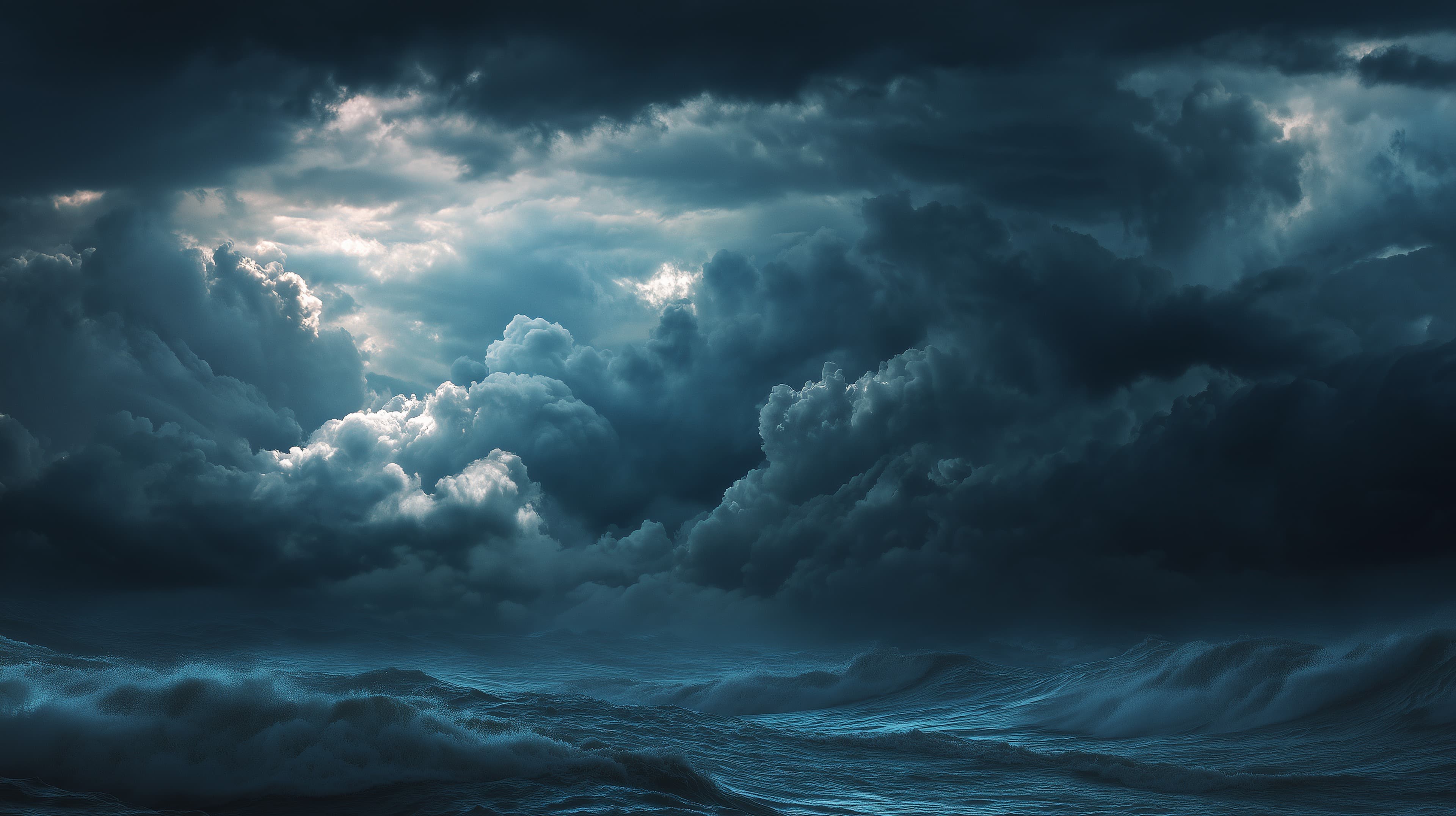Stormy Ocean at Dusk Dramatic Cloudy Sky Wallpaper - High Resolution stormy-sea Wallpaper for Mobile and Desktop
