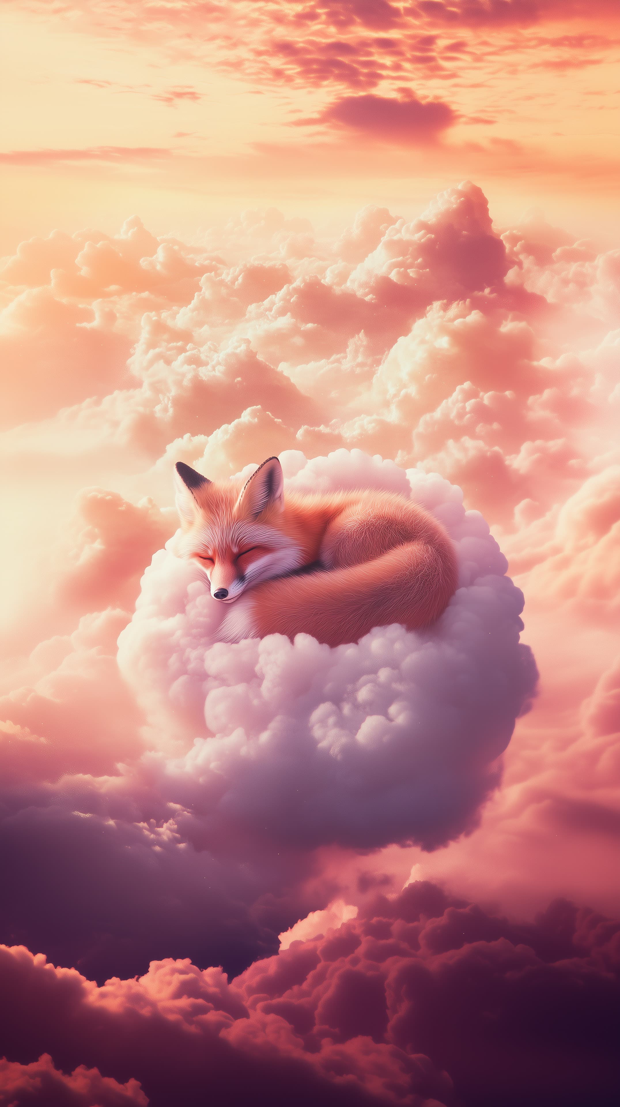 Soft Sunset Fox Sleeping on a Cloud – Dreamy Wallpaper - High Resolution clouds Wallpaper for Mobile and Desktop