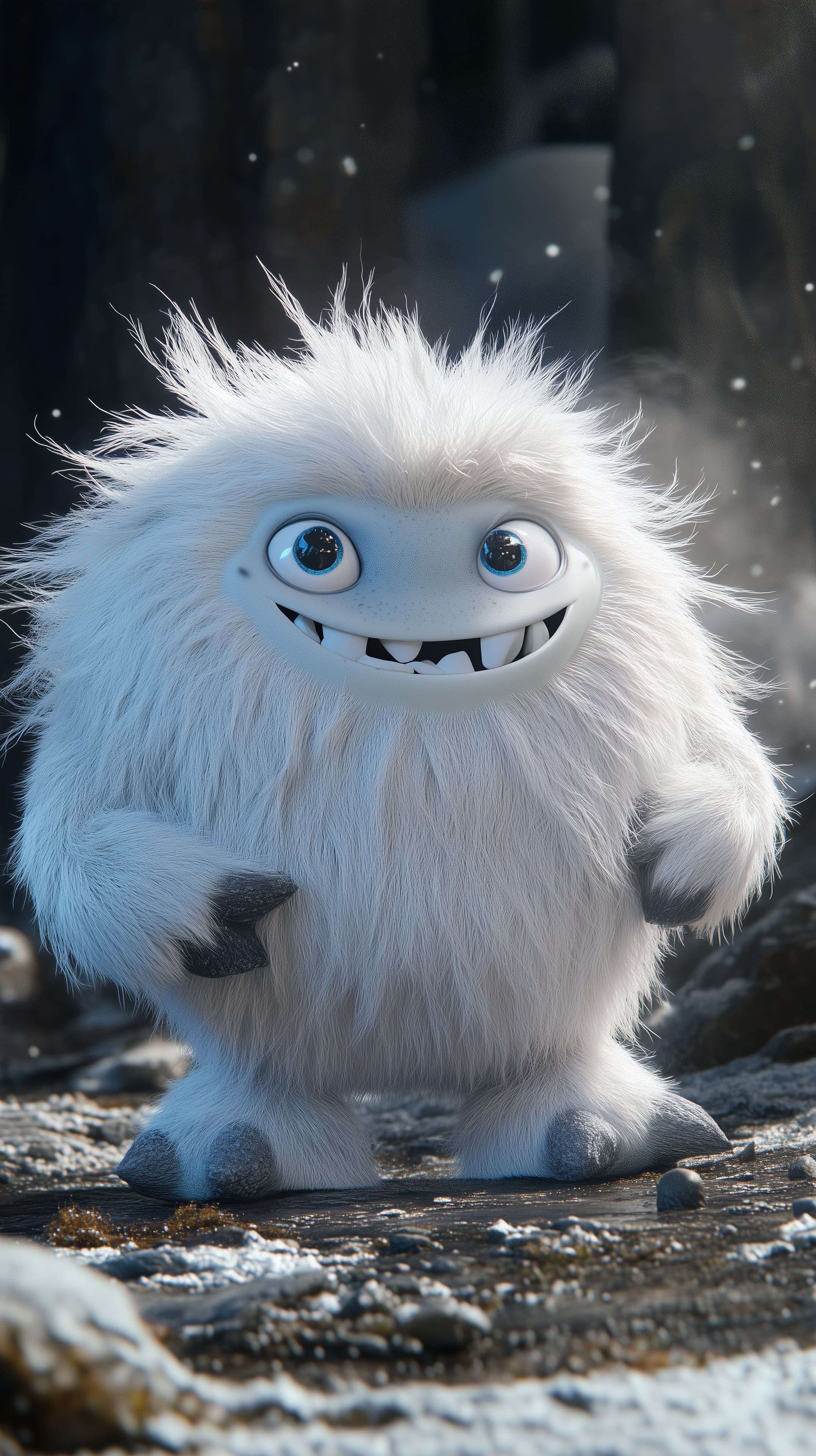 Whimsical White Snow Creature in Winter Wonderland - High Resolution 3d-fantasy-art Wallpaper for Mobile and Desktop