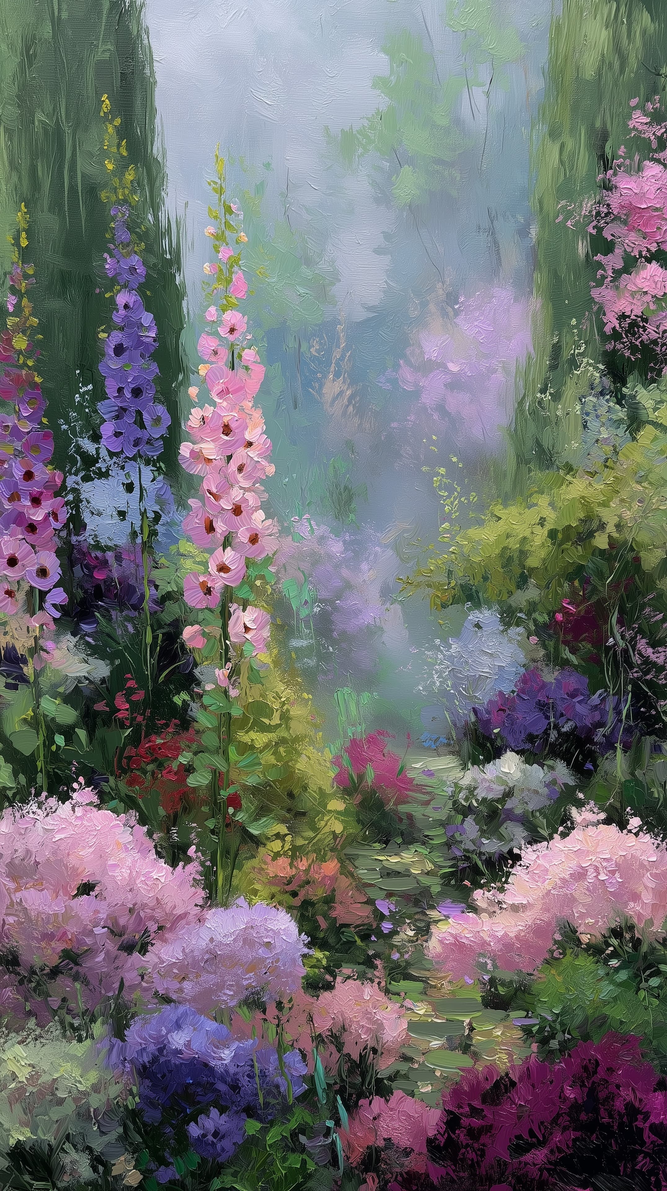 Dreamy Flower Garden Landscape - Soft Impressionist Wallpaper - High Resolution blooming-garden Wallpaper for Mobile and Desktop