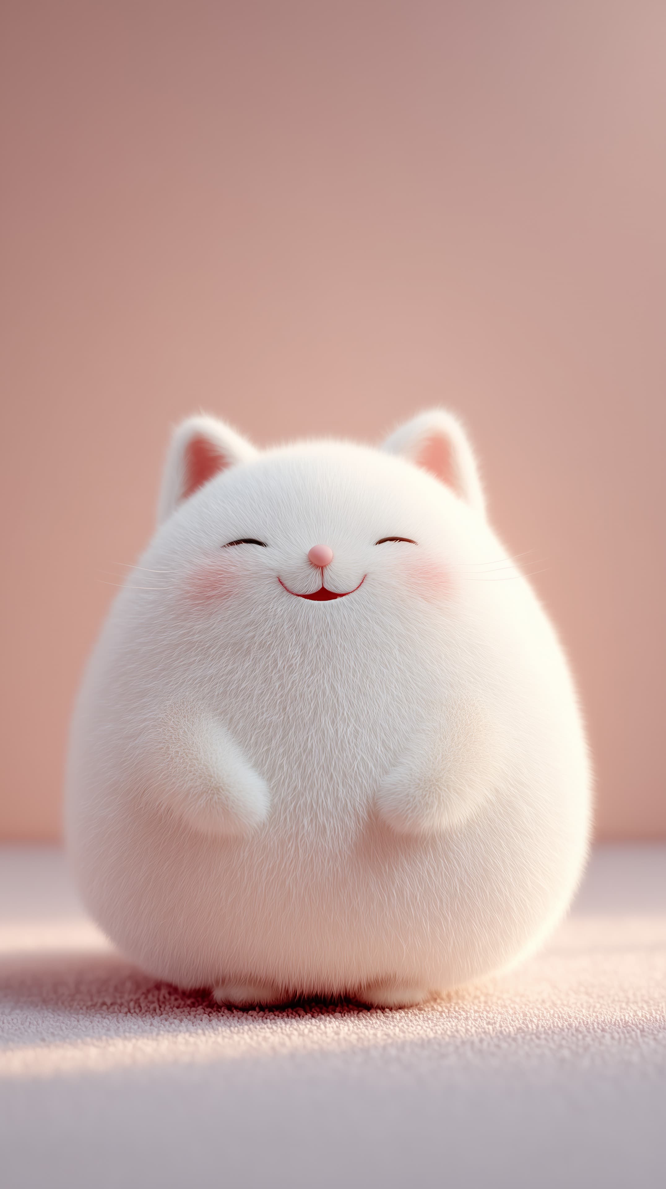 Cute Fluffy White Cat Wall Art on Soft Pink Background - High Resolution 3d-art Wallpaper for Mobile and Desktop