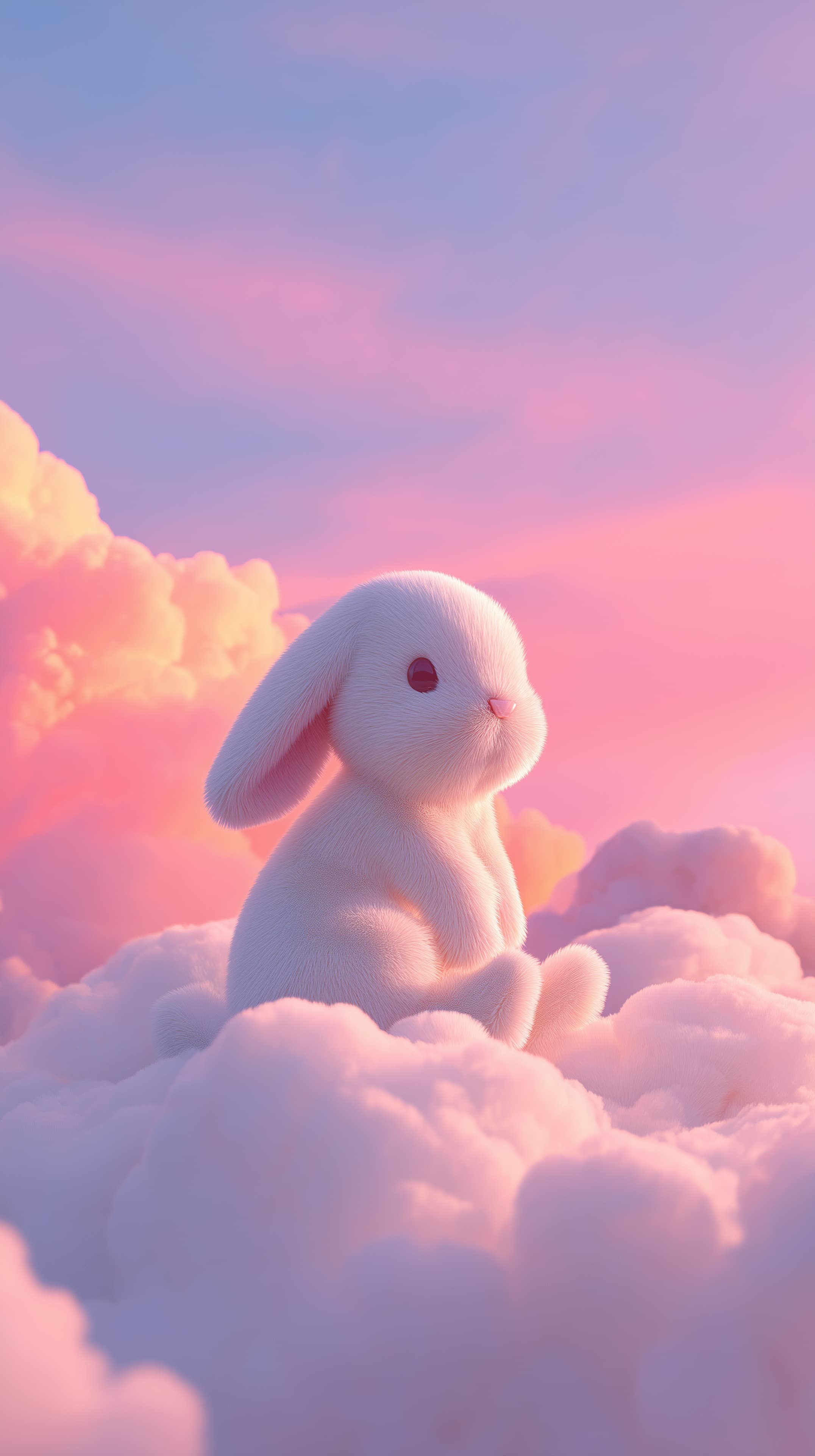 Pastel Cloud Bunny Wallpaper: Dreamy White Rabbit on Clouds - High Resolution bunny-wallpaper Wallpaper for Mobile and Desktop