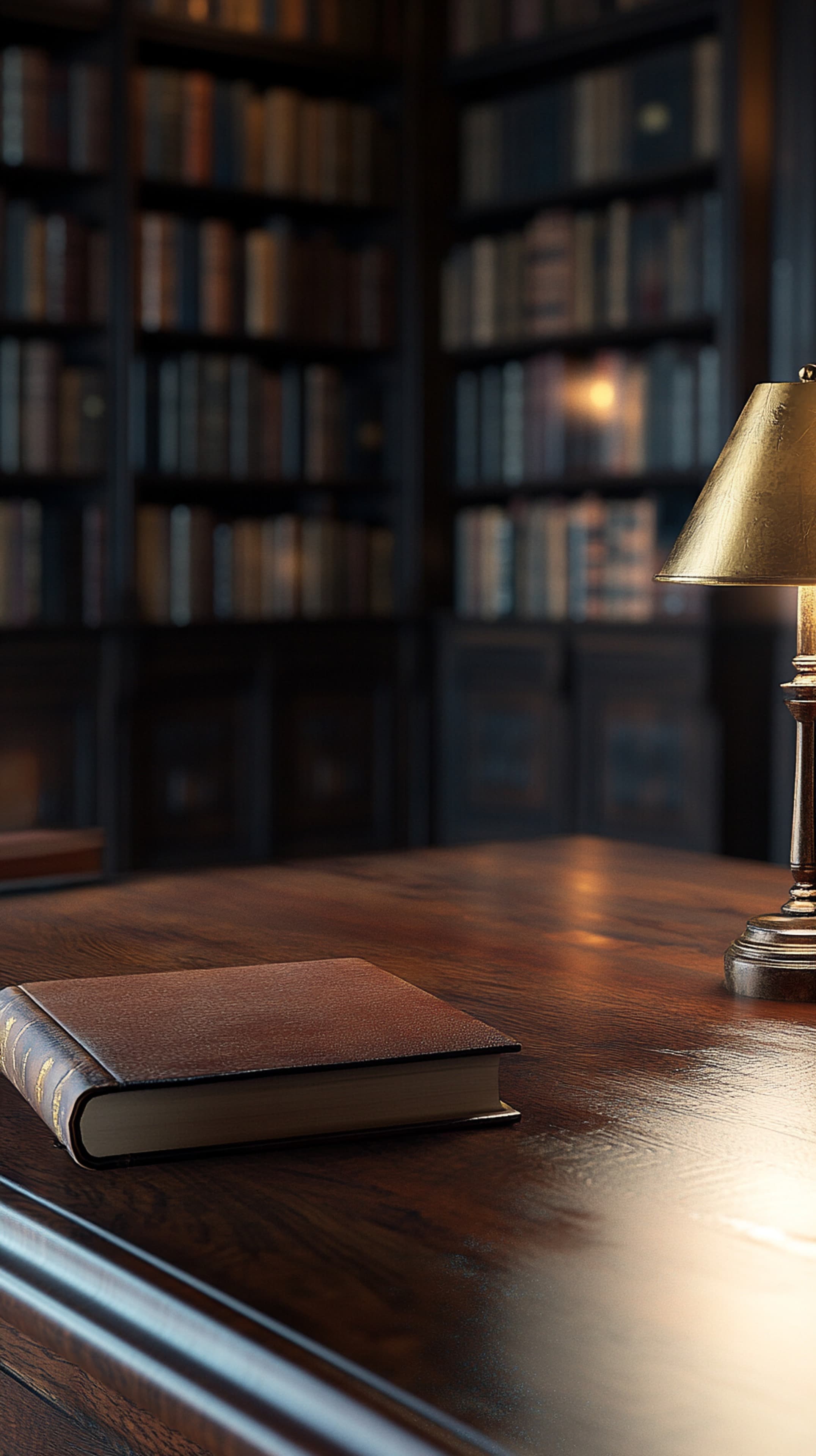 Cozy Vintage Library Desk Scene with Leather Book and Lamp - High Resolution vintage Wallpaper for Mobile and Desktop