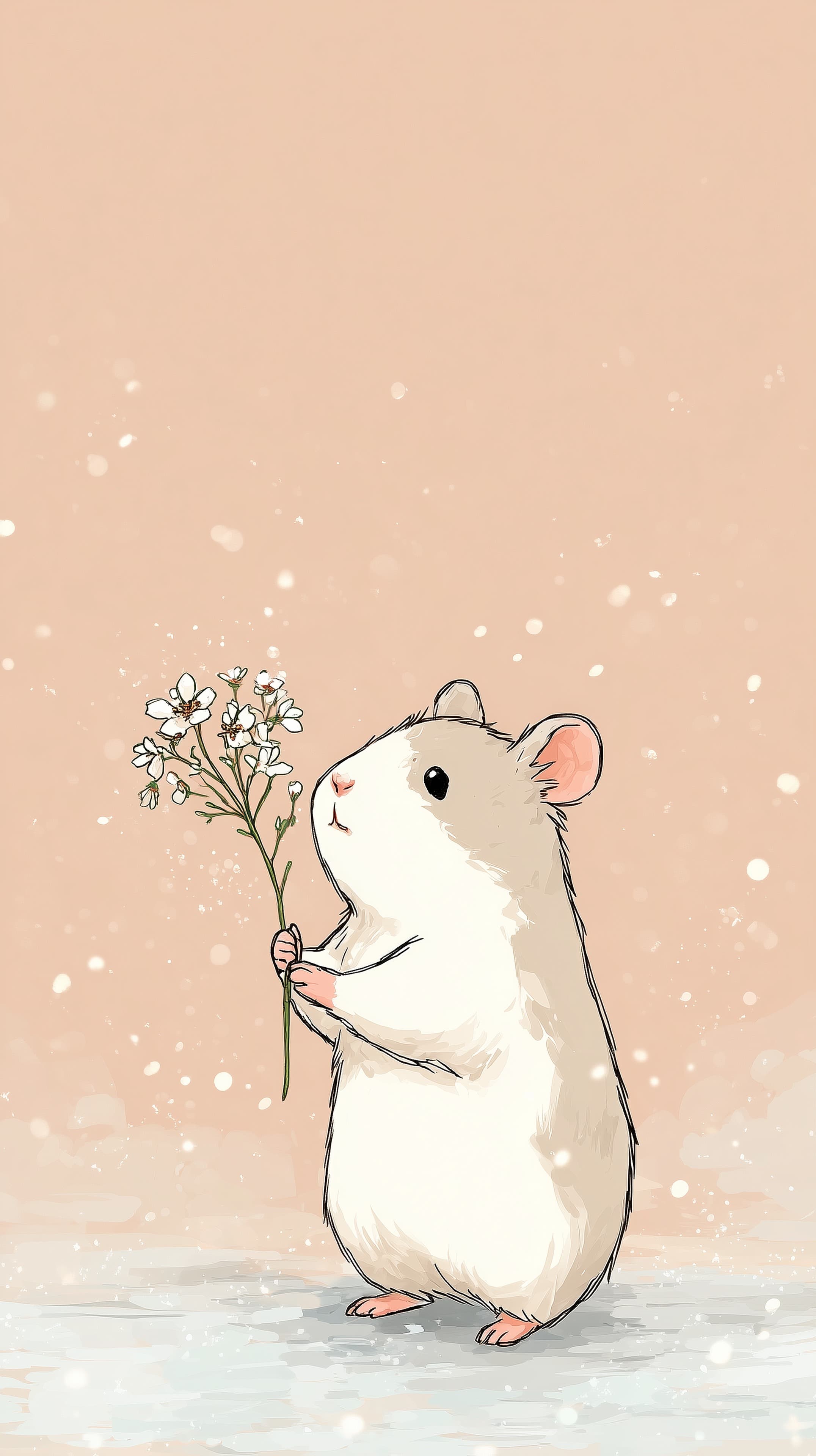Pastel Hamster Holding Flower Cute Wall Art Desktop Wallpaper - High Resolution animal Wallpaper for Mobile and Desktop