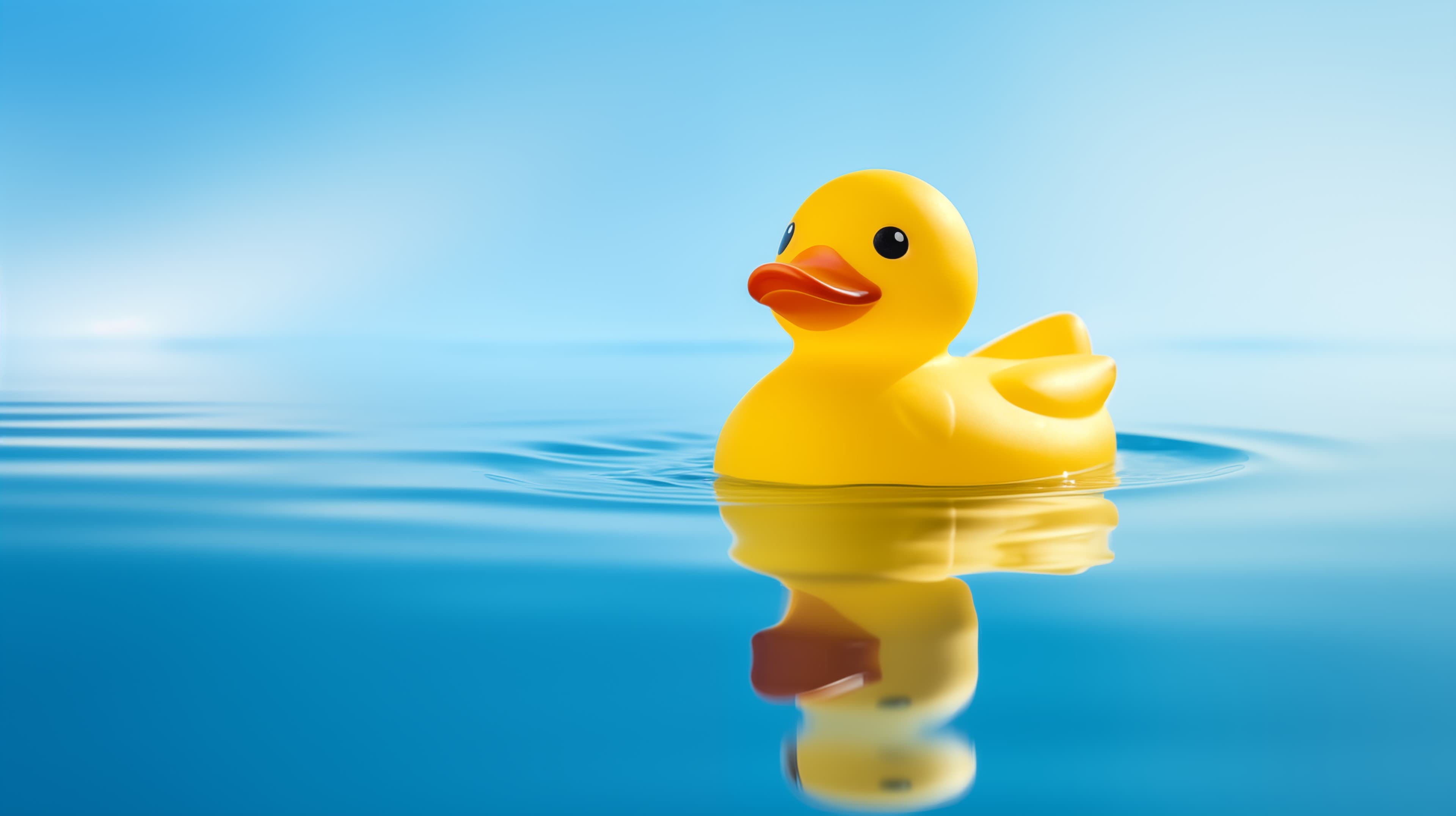 Sunny Rubber Duck Floating on Calm Blue Water - Wallpaper - High Resolution blue Wallpaper for Mobile and Desktop