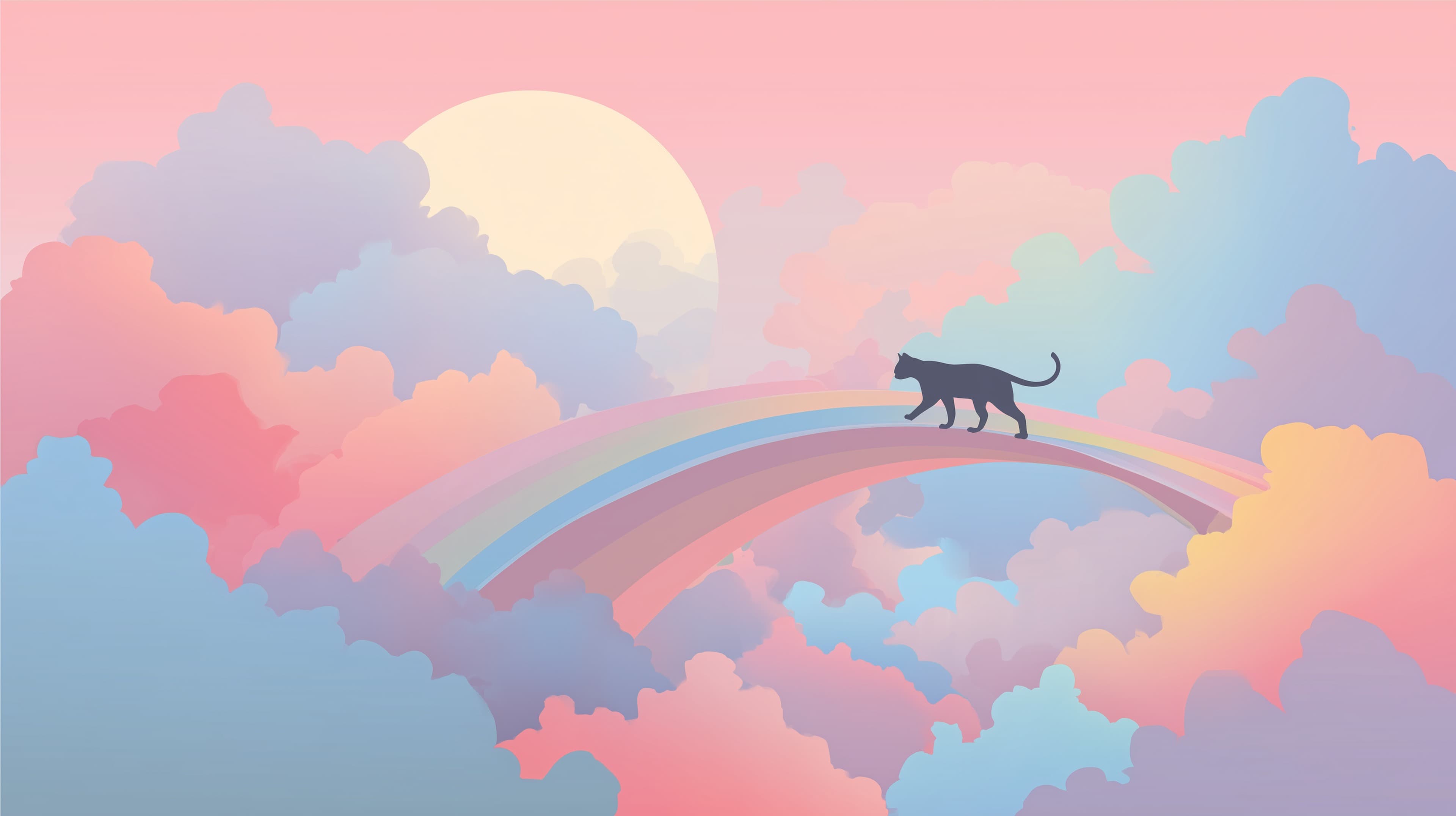 Pastel Rainbow Arc with Cat Silhouette — Dreamy Sky Wallpaper - High Resolution cat-silhouette Wallpaper for Mobile and Desktop